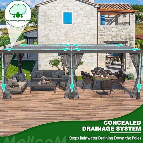 Miniatura 50 de MELLCOM Pérgola con listones de 10 x 12 pulgadas, pérgola de aluminio para exteriores con techo con listones ajustables, cortinas impermeables