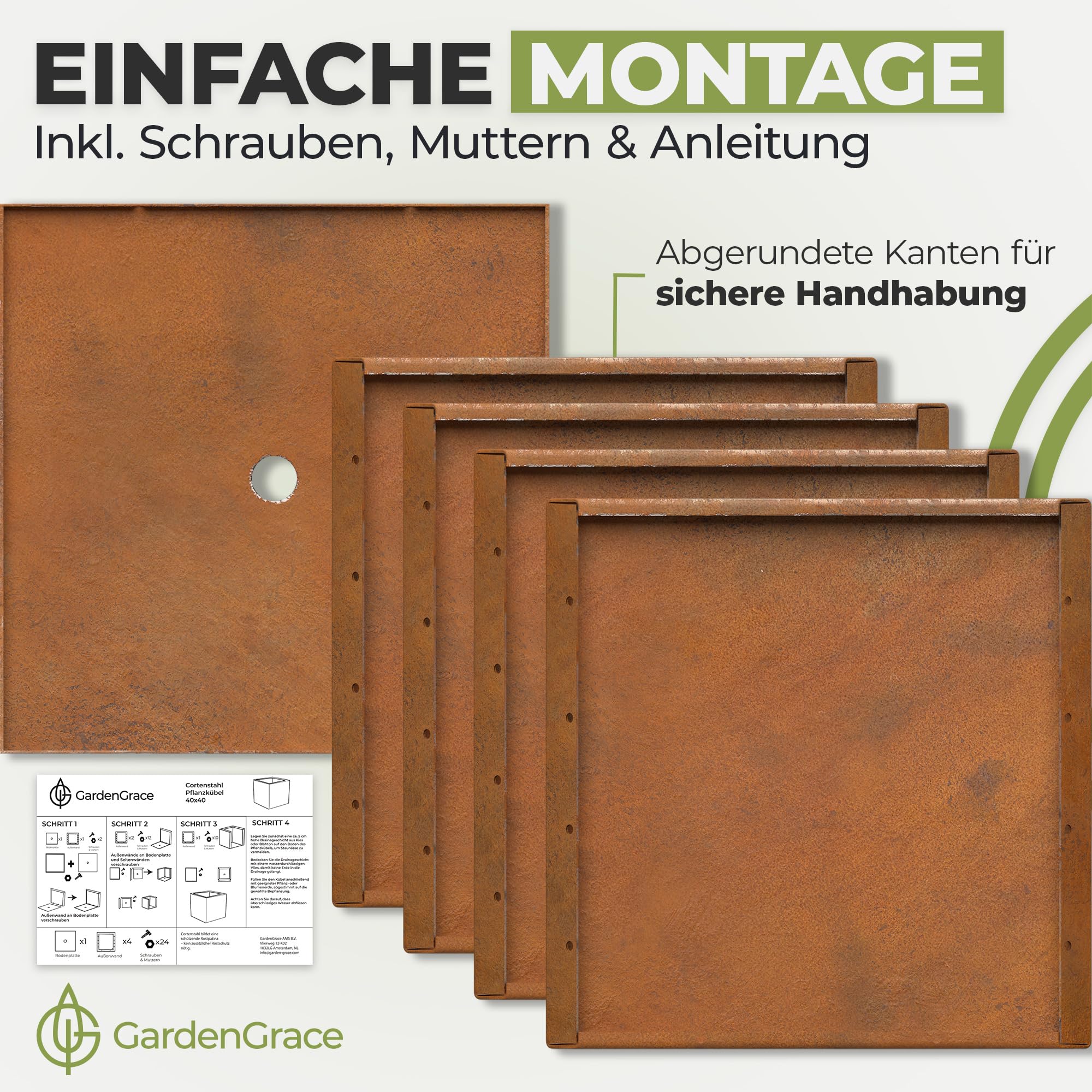 GardenGrace Pflanzkübel Cortenstahl, Quadratisch, Rost-Optik, Extra Stabil 2mm Dicke, Bereits Gerostet (40x40x40)