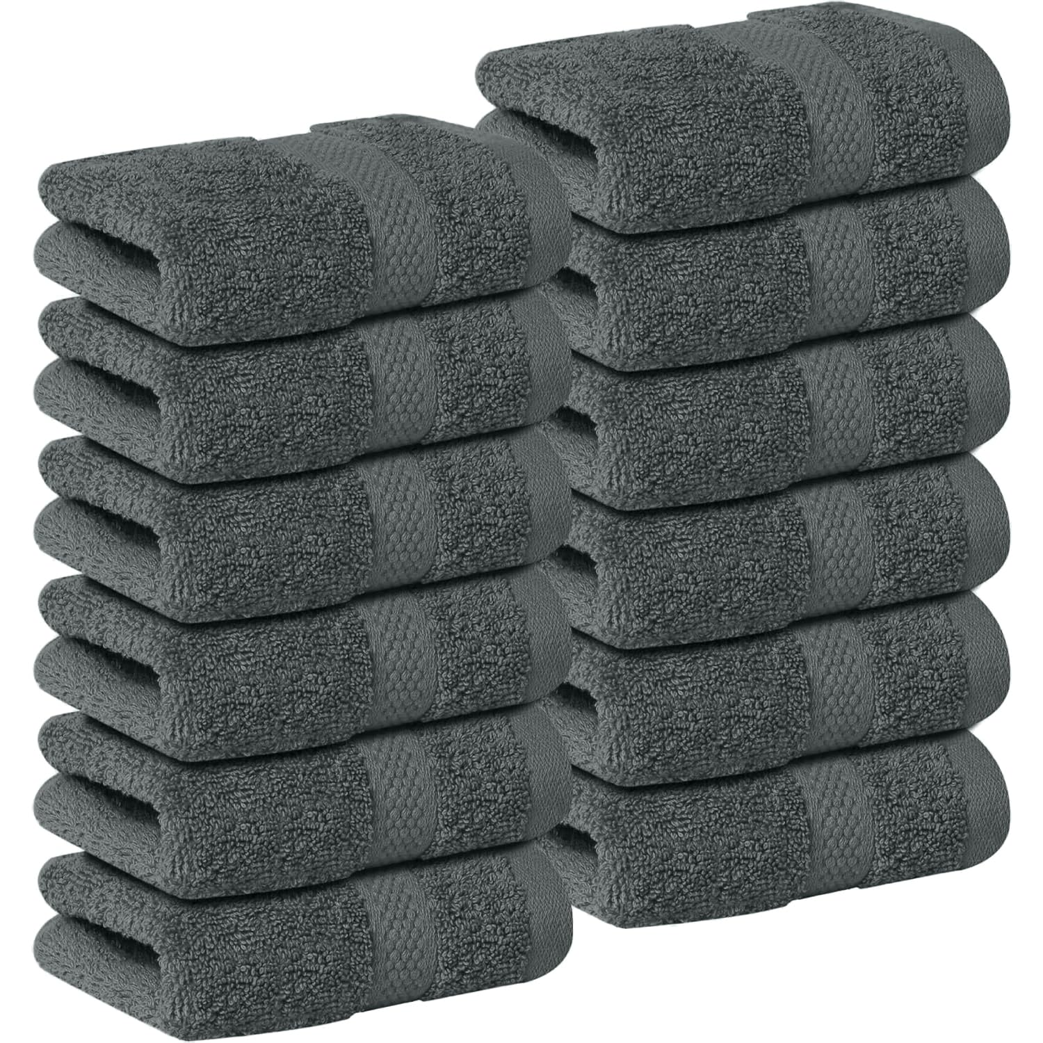DAN RIVER 12-Pack Premium 100% Cotton Gray Face Towels for Bathroom - Reusable Face Wash Cloths for Showering 12x12 Inches - 550 GSM Super Soft &amp; Absorbent Luxury WashCloths for Body, Spa &amp; Gym