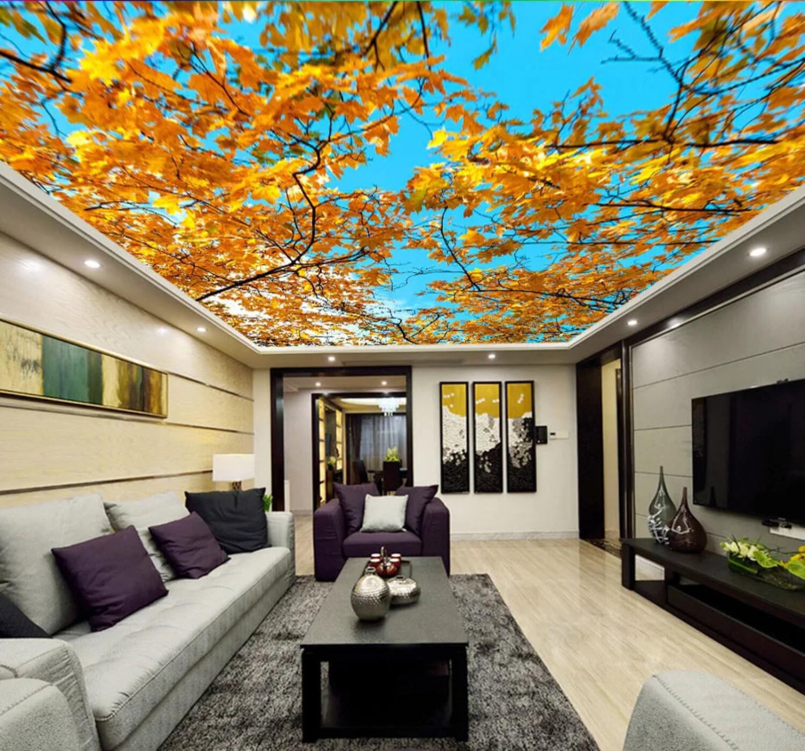 Fresh Beautiful Sky Autumn Maple Leaves 3D Wallpaper Easy Install Feature Office Living Room Sofa Bedroom TV Background Wall Decoration-430cm×300cm
