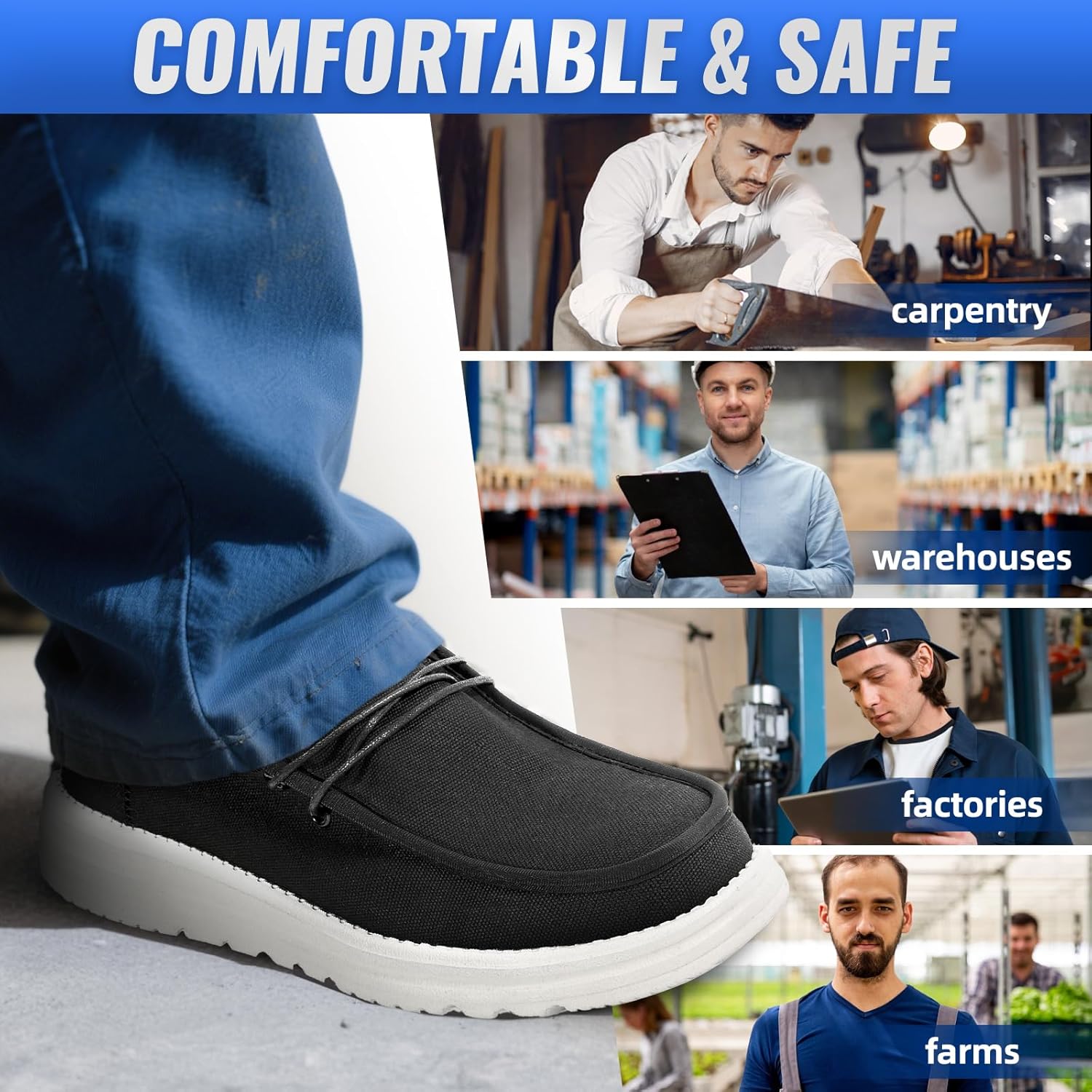 Furuian Steel Toe Shoes for Men Low-top Safety Work Shoes for Men Lightweight Steel Toe Sneakers Comfortable Canvas Work Loafers Zapatos De Trabajo para Hombres - Image 6