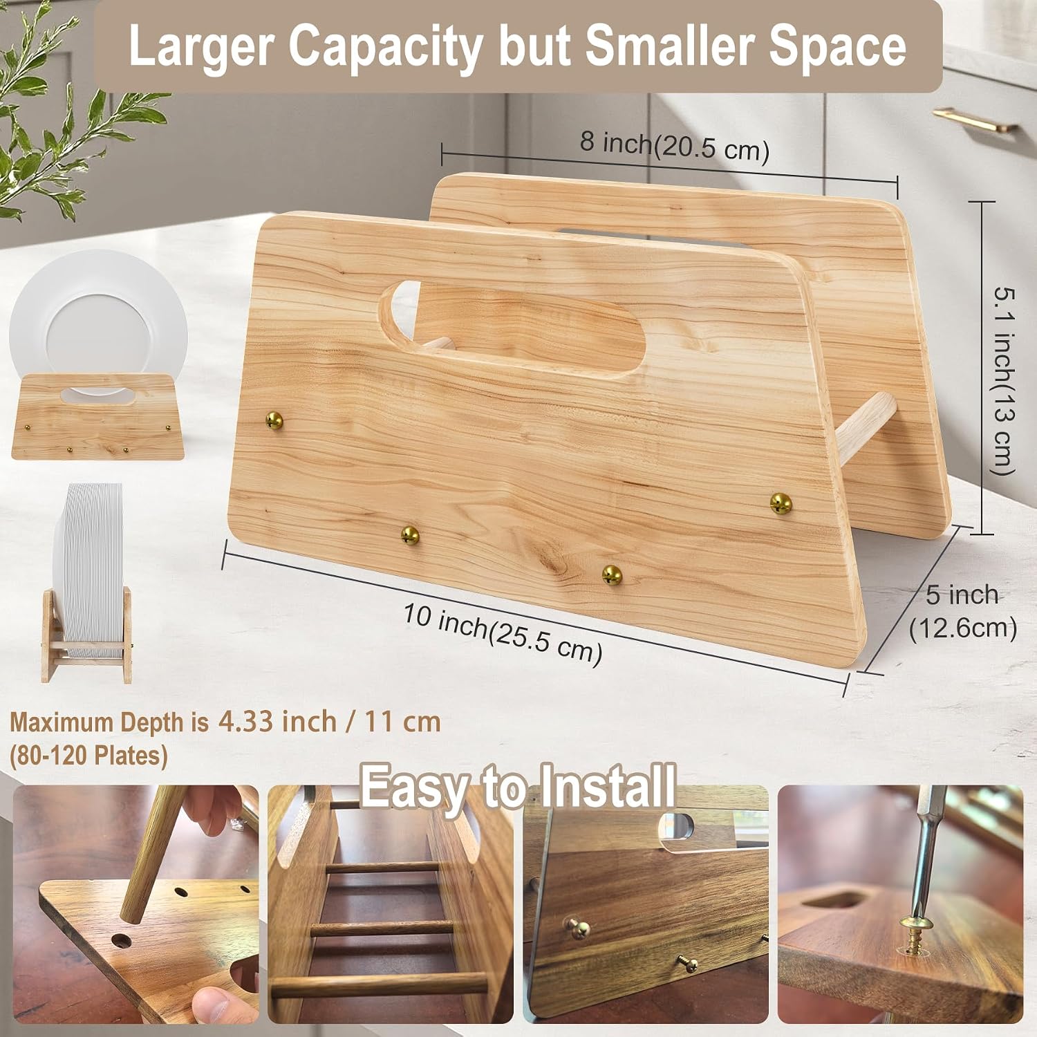 Wooden Disposable Plate Dispenser, Acacia Plate Holder for 5-12 Inches Paper Plastic Foam Plate Storage Organizer Rack Holder for Cabinet, Countertop, Rv or Outdoor Use (Nature Acacia, 1PC)