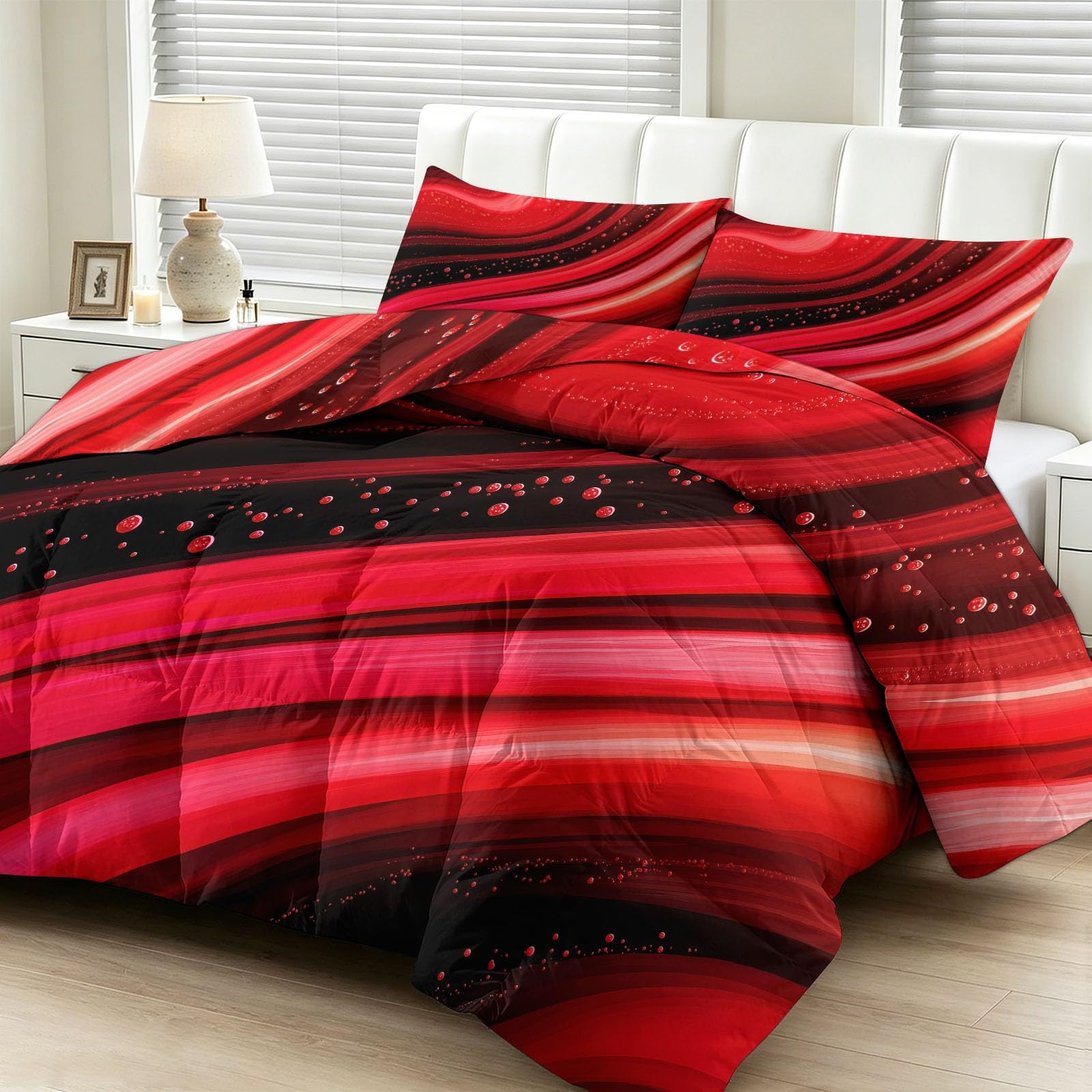Couette pour enfants CozyRest 220x240 cm réversible à lignes ondulées rouges sans housse