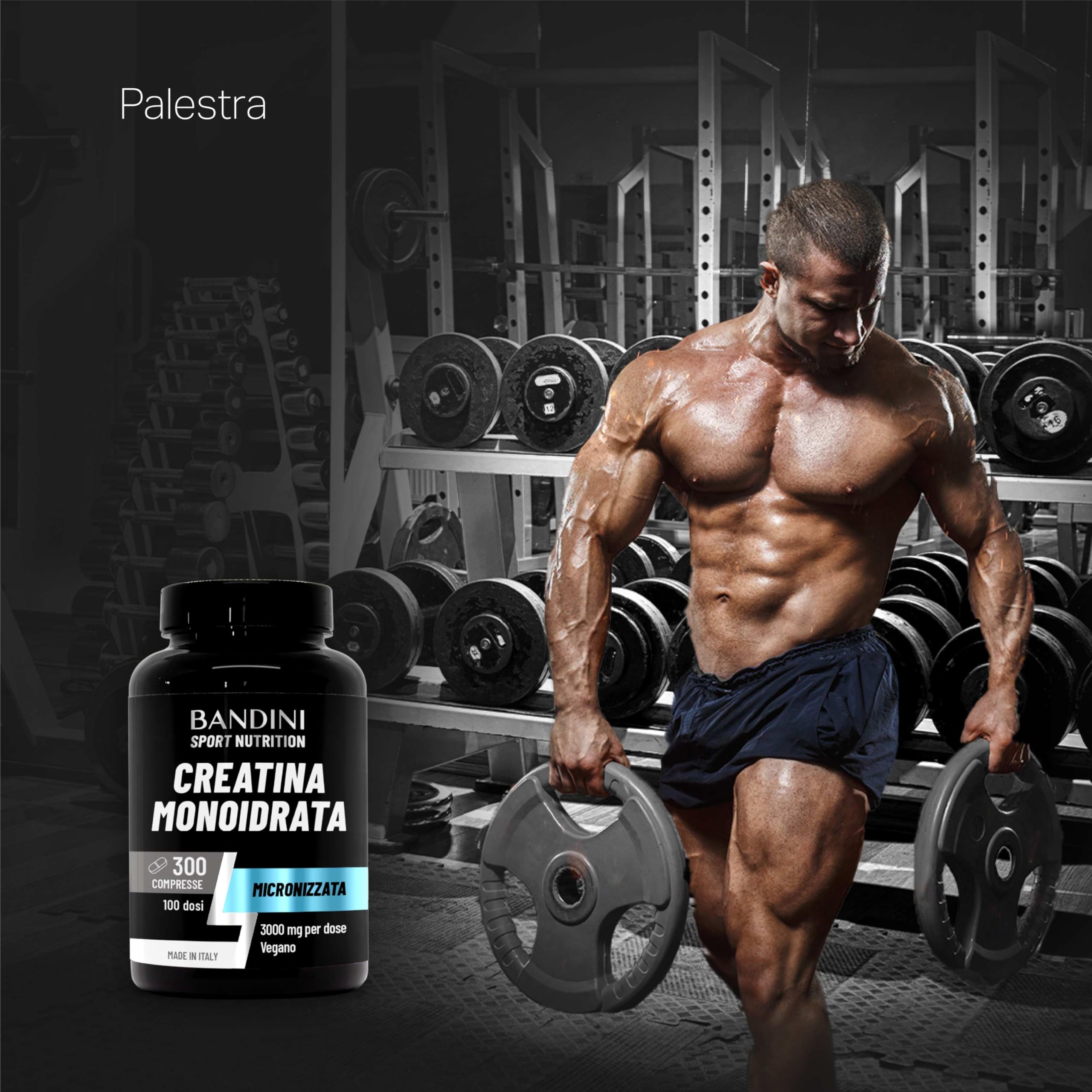 Bandini® Creatina Monoidrata 300 Compresse, 3000mg per dose - Integratore per Allenamento, Palestra e Pre Workout - 100% Vegan - A base di Creatine Monoidrato pura al 100% Micronizzata