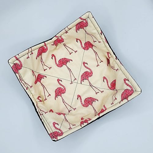 Miniatura 3 de Pink Flamingo Microwave Cozy Summer Tropical Microwaveable Reversible Bowl Holder Pink Handmade Housewarming Hostess Gifts Under 10