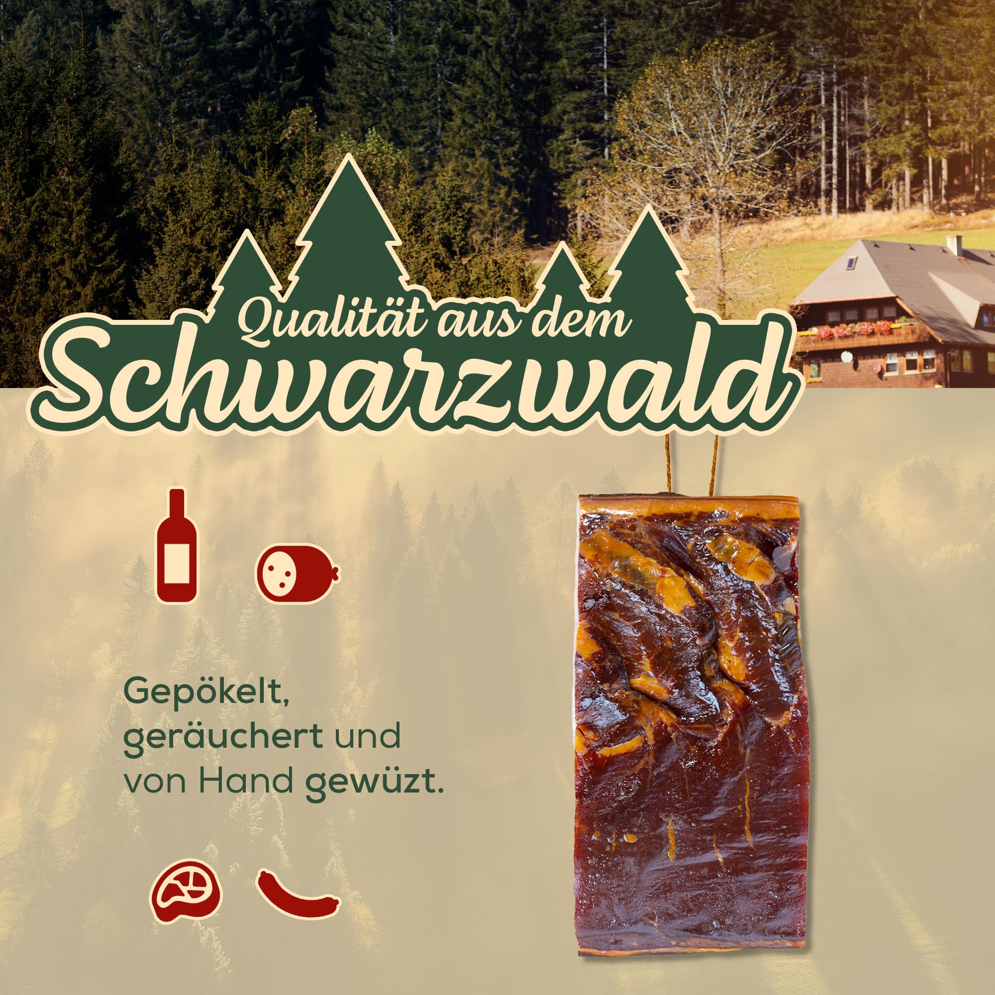 Schwarzwald Metzgerei – Schwarzwälder Bauchspeck am Stück mit herzhaft rauchigem Aroma – 2 x 500g Speck vom Bauch für Salate, Rührei, grüne Bohnen, Carbonara u.v.m.