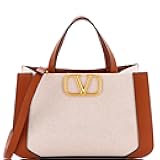 Pre-Loved VLogo Shopper Tote Canvas and Leather Small, Brown