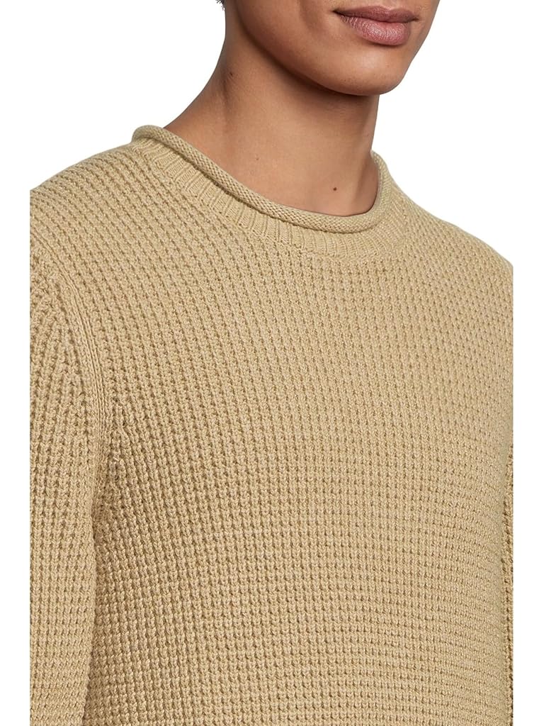 Khaki L.L.Bean Organic Cotton Waffle Sweater Rollneck Crew