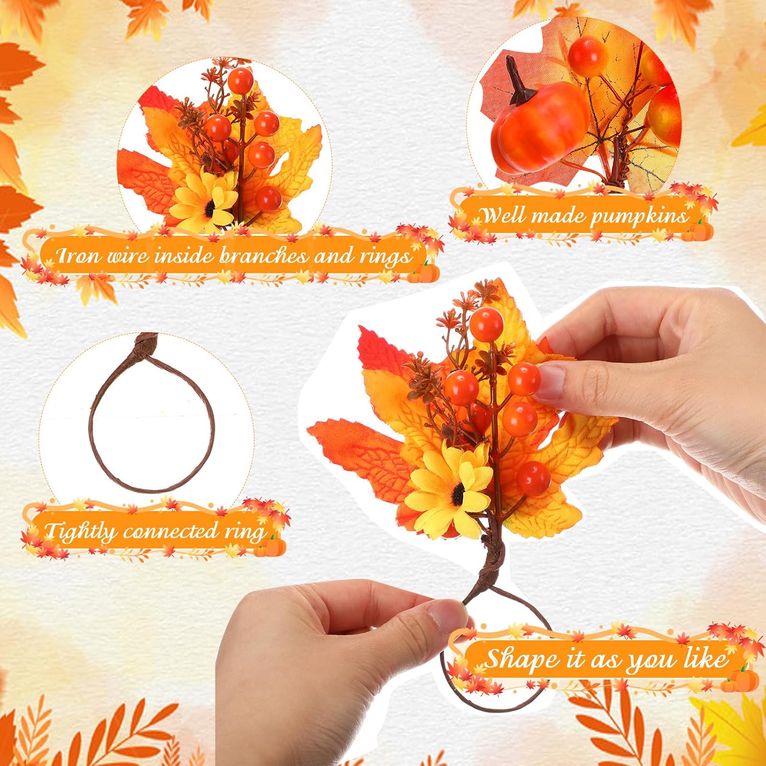 Tranqun 24 Pcs Fall Thanksgiving Decoration Fall Cloth Napkin and Rings Set
