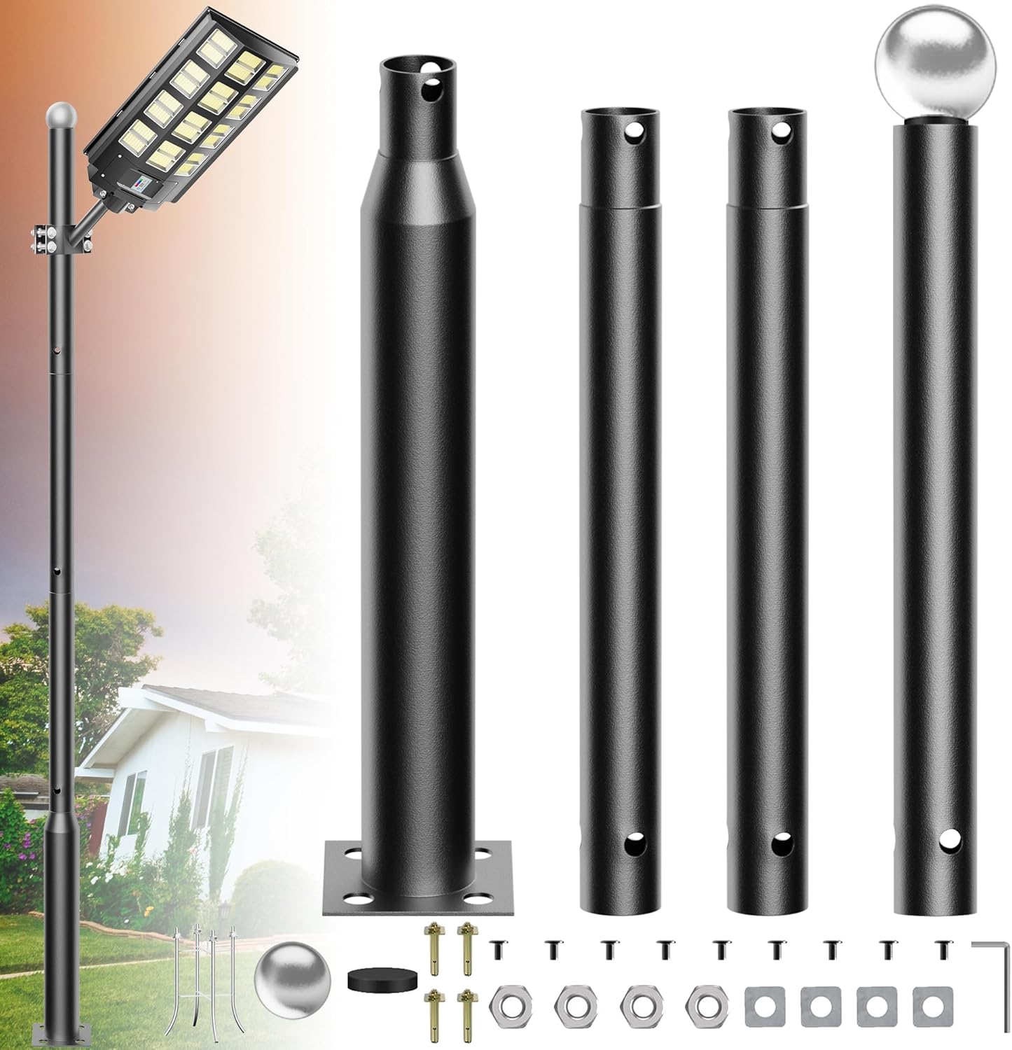 13Ft Tall Street Light Pole, Street Lamp Post for Outdoor Lights, Solar Street Light Pole Accessory for Backyard, Street, Patio,Park,Parking Lots, Exterior House 1-Pack
