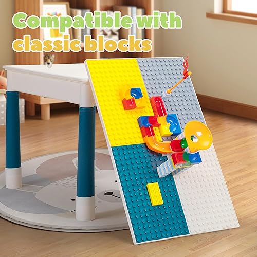 Miniatura 5 de Sandinrayli Juego de mesa de actividades 7 en 1 para niños con 2 sillas y 100 bloques | Mesa de juego de agua/arena para niños pequeños de 3 a 6