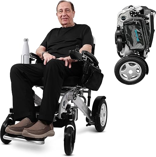 Sentire Med Deluxe Electric Wheelchair,600 W Peak Rapid Power Motor, Dual Battery, Up to 25 Miles - Lightweight Foldable, and Portable - Motorized Folding Mobility for Travel and All Terrain Use 2025