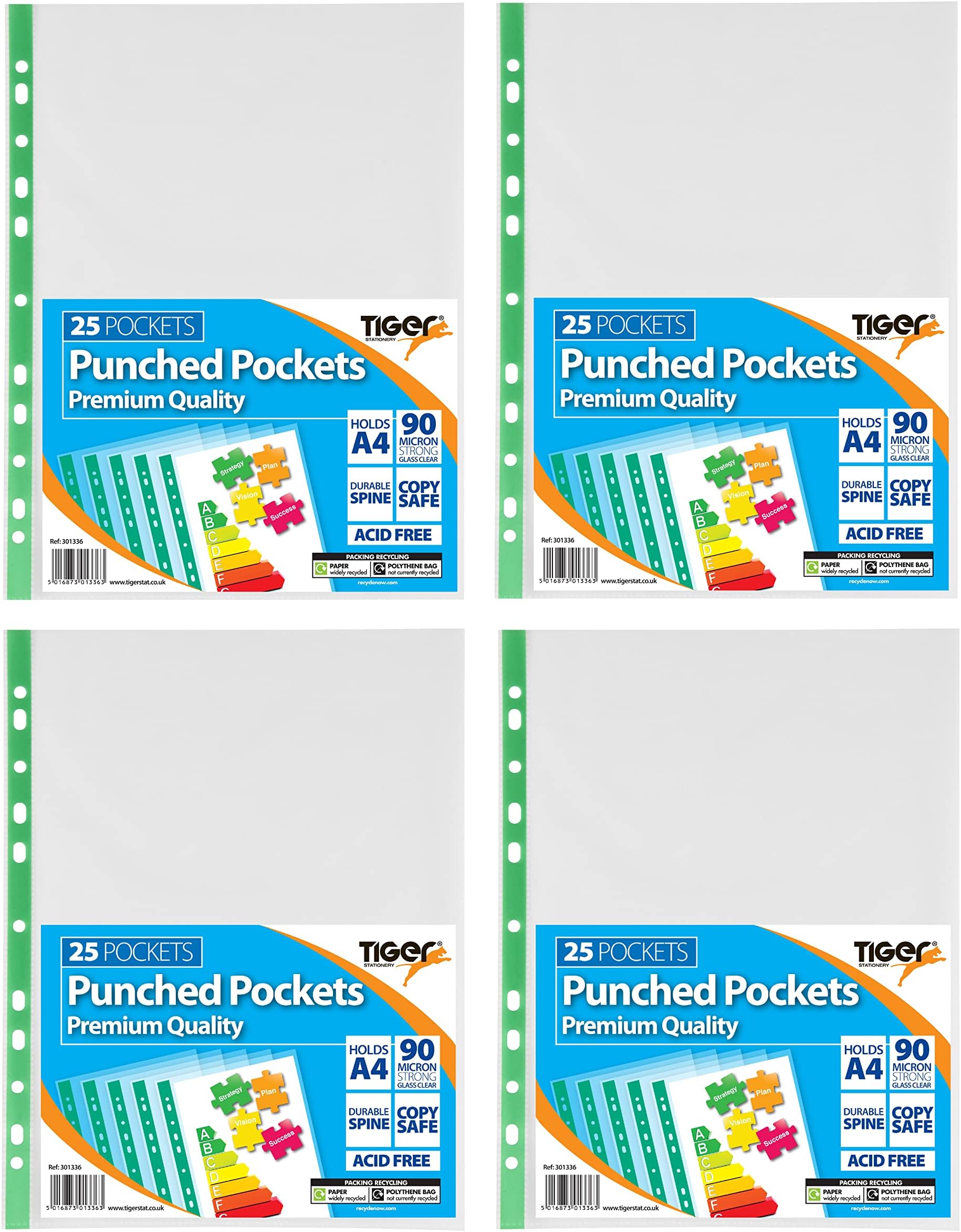 100 x Extra Strong A4 Plastic Premium Punched Pockets Wallets 90 Micron Glass Clear Poly Pocket Files