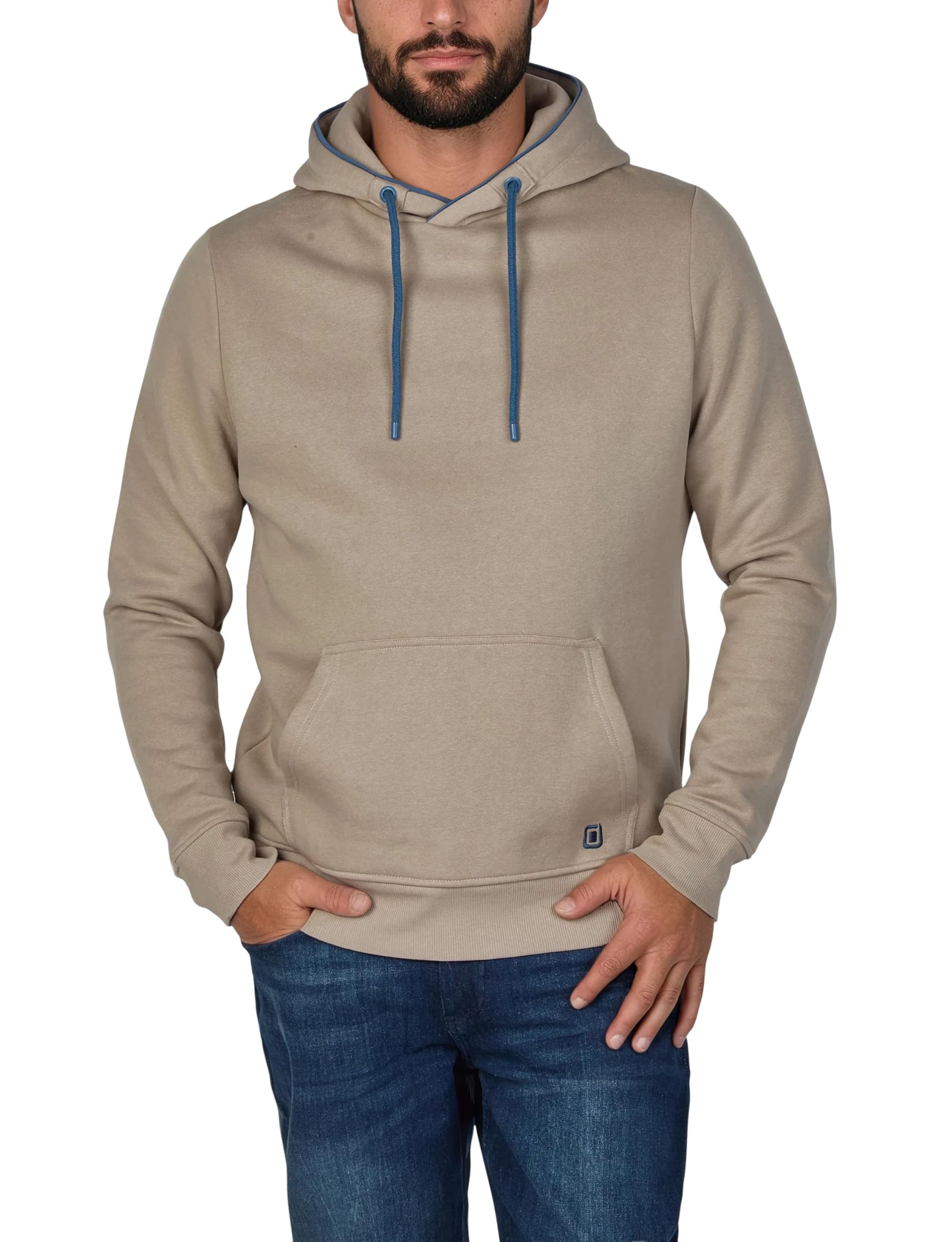 riverso RIVSandro Men's Hoodie, Regular Fit, Pullover, Sweatshirt, Streetwear, Brown, Red, Blue, Beige, Black, Green, S, M, L, XL, XXL, 3XL, 4XL, 5XL, G-String Beige, L