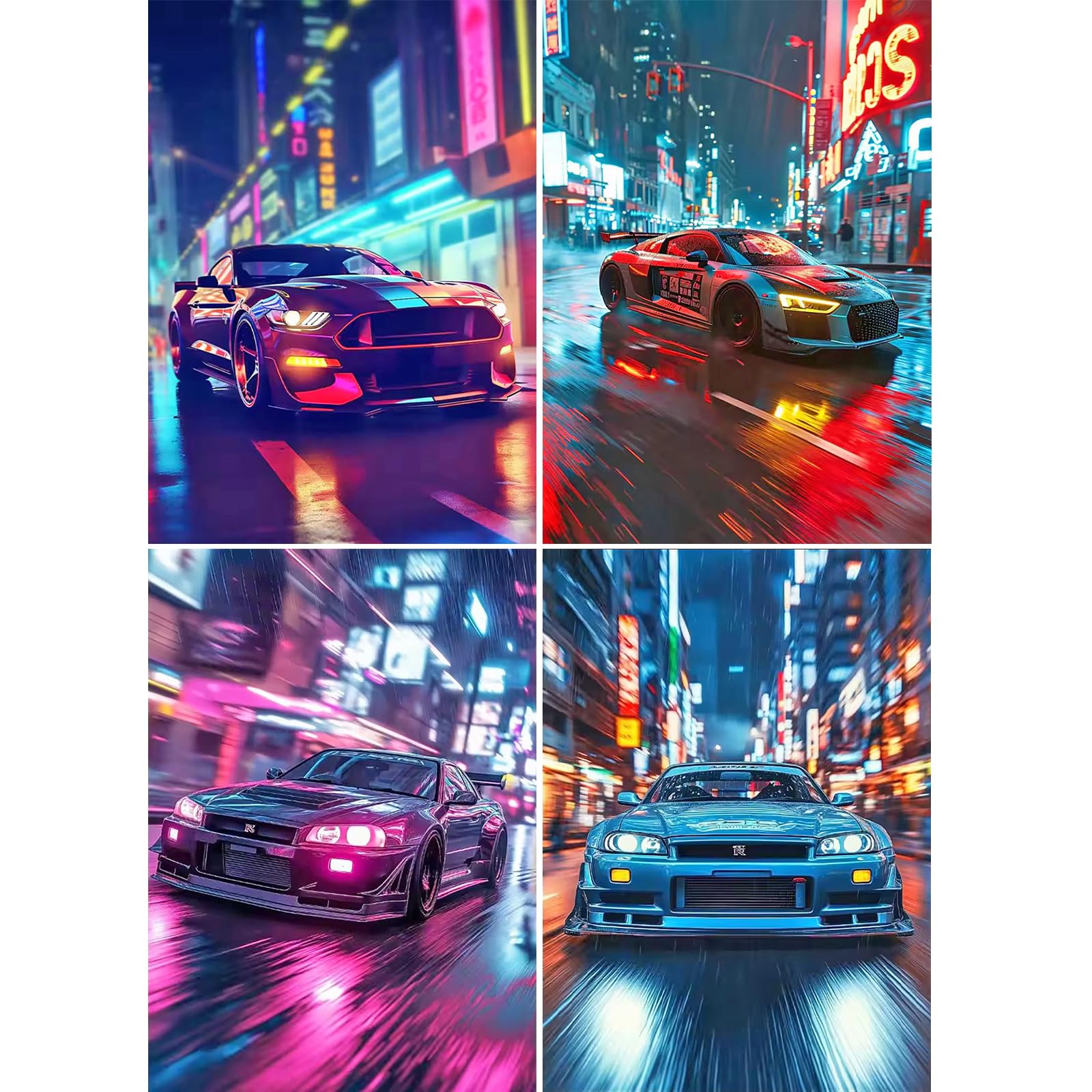 Pintura de diamantes para hombres y adultos, kit de coches fluorescentes 30x40 cm 8
