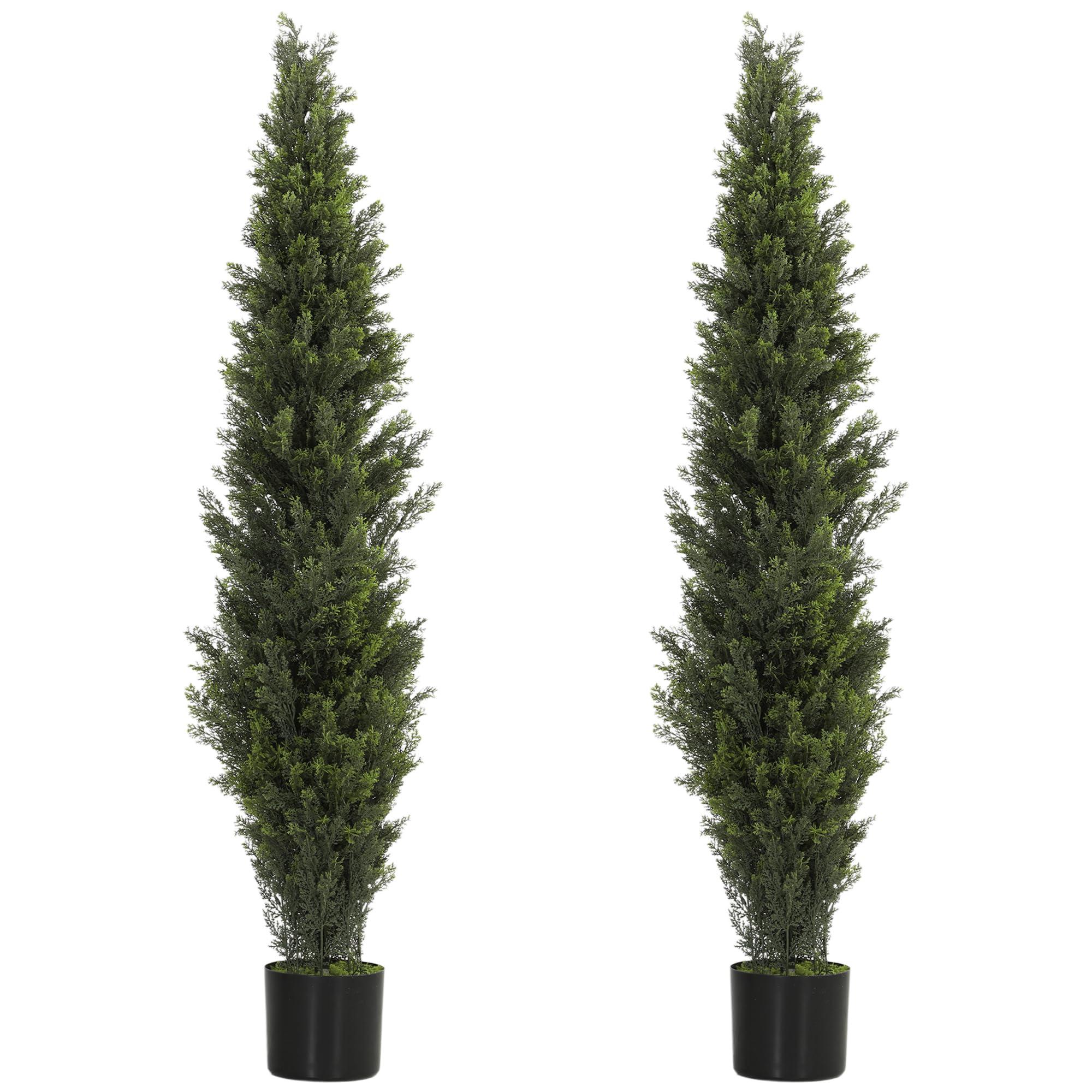 HOMCOM Set of 2 Decorative Artificial Plants Cypress in Weighted Pot, 150cm in Green