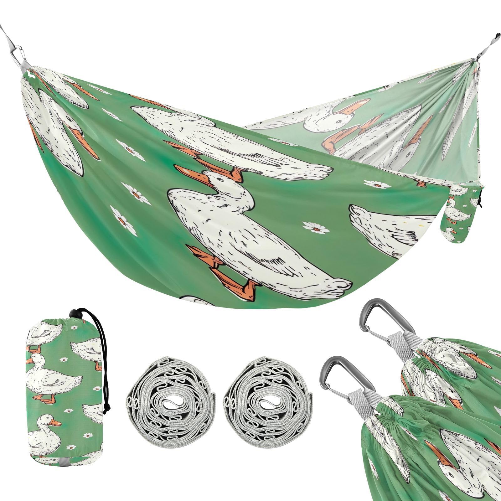 ATTX Cute Ducks Camping Hammock - Lightweight & Portable Hammocks, Heavy Duty 330lbs Capacity for Indoor, Hiking, Backpacking, Travel, Backyard, Beach#458