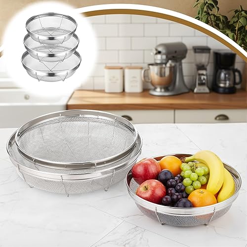 Miniatura 6 de Sawysine Colador de malla fina para cocina, colador de malla de acero inoxidable para pasta, arroz y frutas, tamiz para colar, drenar, enjuagar o