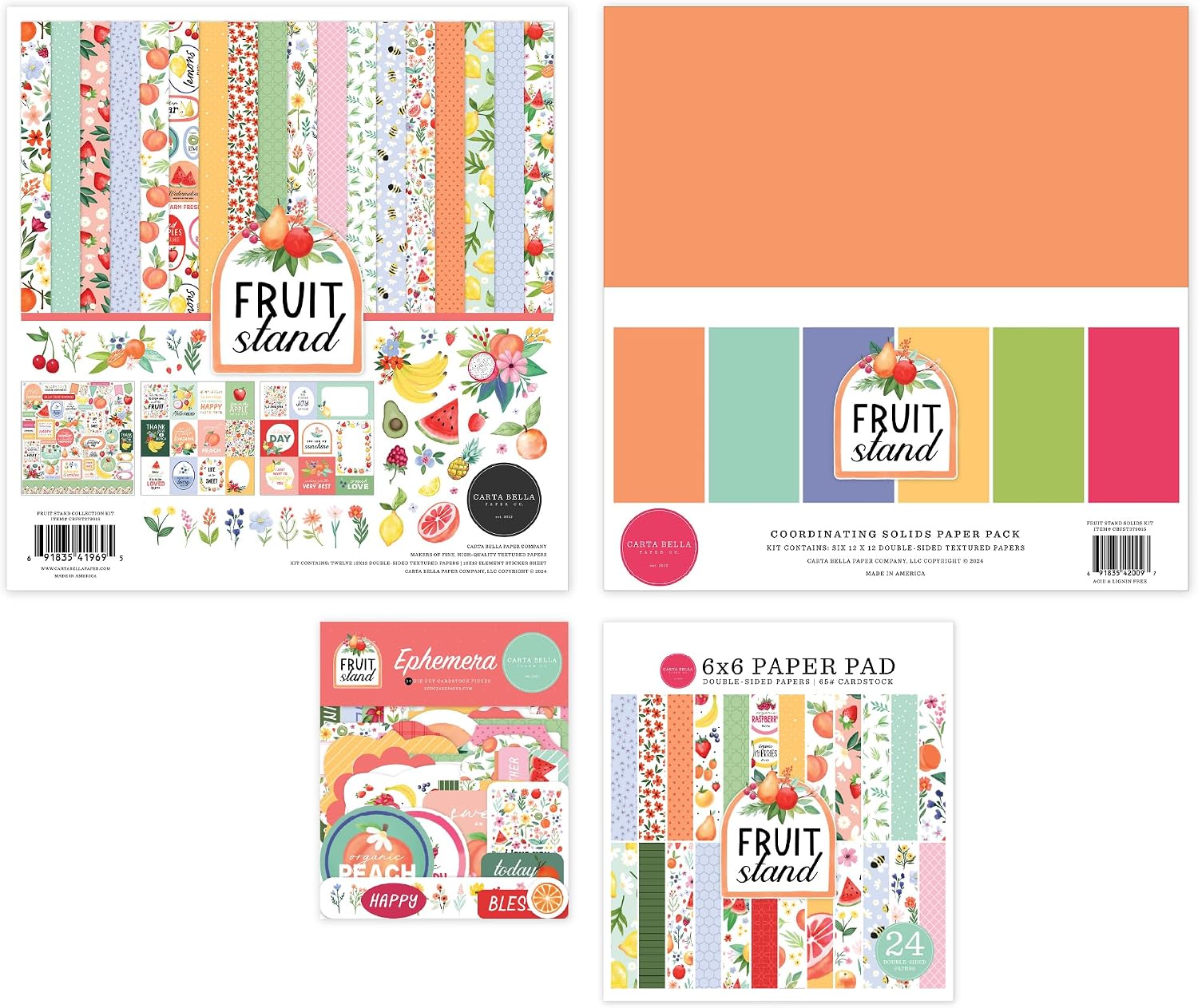 Carta Bella Fruit Stand Classic Bundle Collection Kit Solids Kit Ephemera 6x6 Paper Pad Art Craft Kit