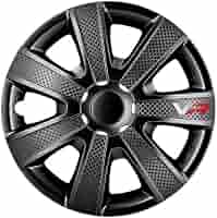 Enjoliveurs CAR+ 14 Pouces Look Carbone/Argent - Jeu De 4 Universels Pour Voiture