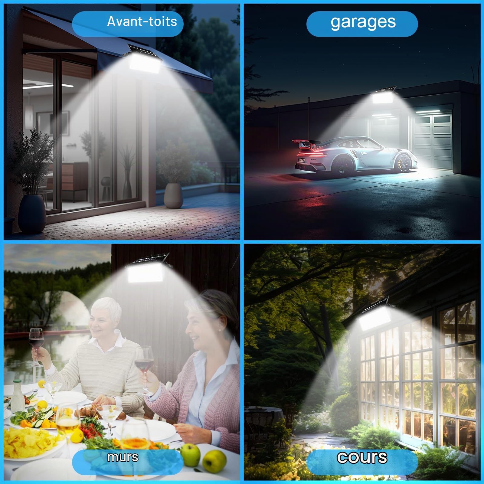 CREATESTAR Lampe Solaire Exterieur 50W Lot de 2, LED Projecteurs Solaires IP65 Étanche avec Télécommande Dimmable, Lampe de Sécurité Solaire pour Porche, Patio, Cour, Garage