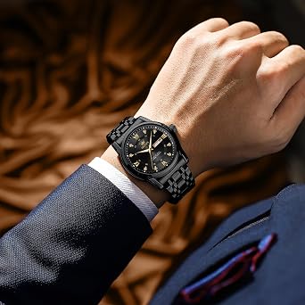 OLEVS Mens Diamond Luxury Dress Stainless Steel Waterproof Luminous Watch | Diamond Luxury Dress