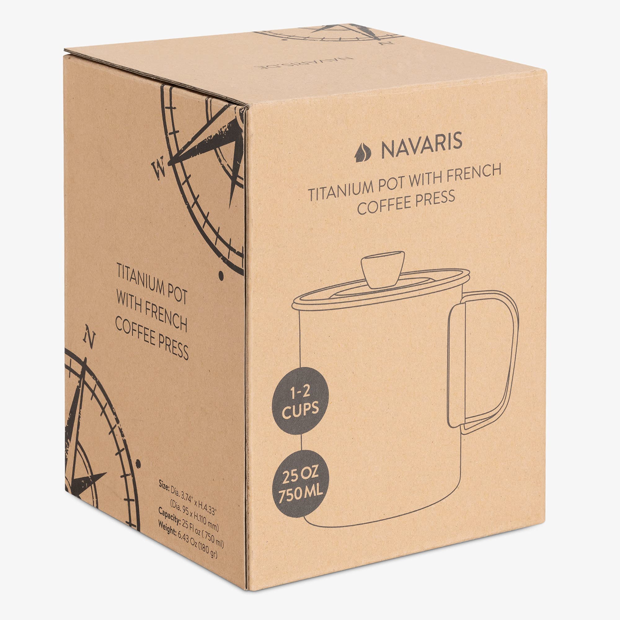 Navaris Cafetera Francesa de Camping - Set de cafetera Camping con 1x Prensa Francesa Cafe de Titanio y 1x Taza de Acero Inoxidable - con Bolsa de Transporte