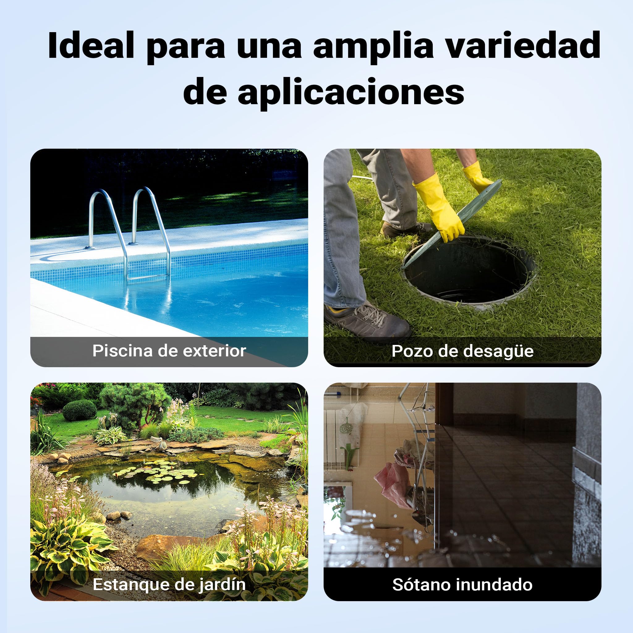 Wiltec Bomba sumergible de aspiración plana 850W 15000 l/h 8,5 m PPO acero inoxidable