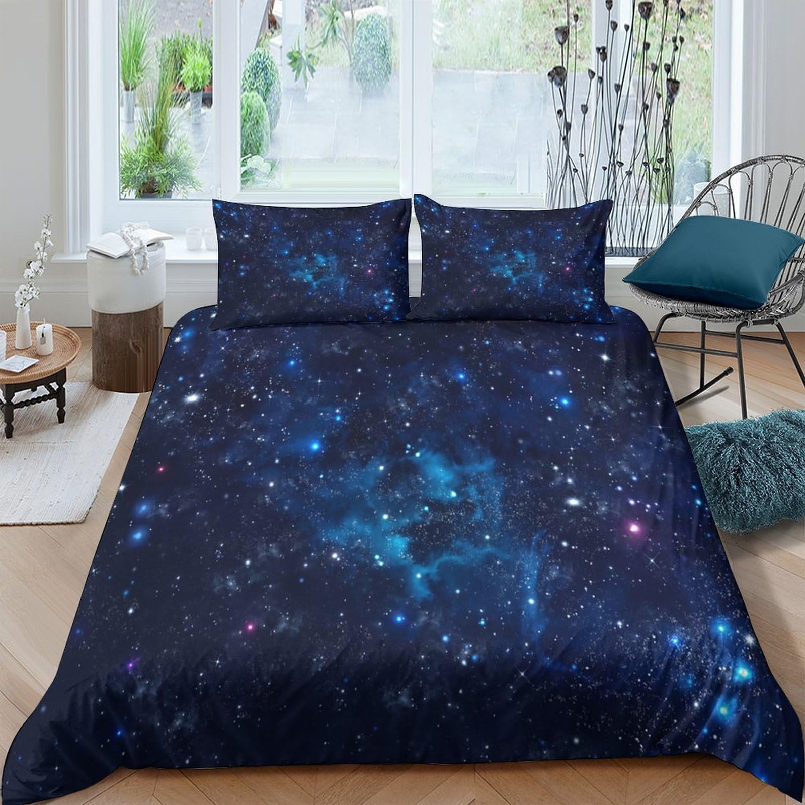 XFKLYNVCJ 3D Printed StarryNightSky Bed Cover Microfiber CosmicSpaceStyle Comforter Cover Shrink Resistant Easy Care for Student Accommodation Uni Dorm Daily Bedding Double（200x200cm）