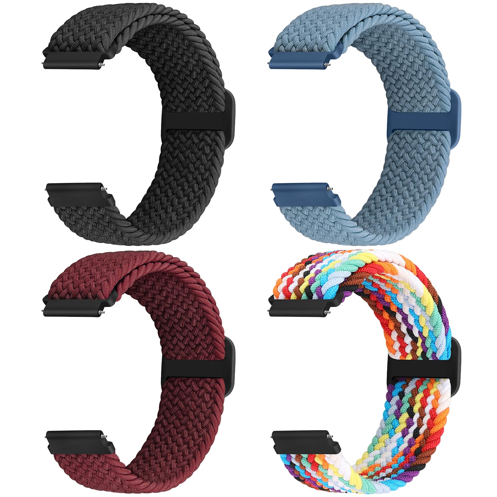 Acortjl Braided Solo Loop Watch Band - Choice of Width -18mm 20mm 22mm, Quick Release Braided Replacement Wristband Nylon Stretchy Watch Straps for Men Women,4PCS