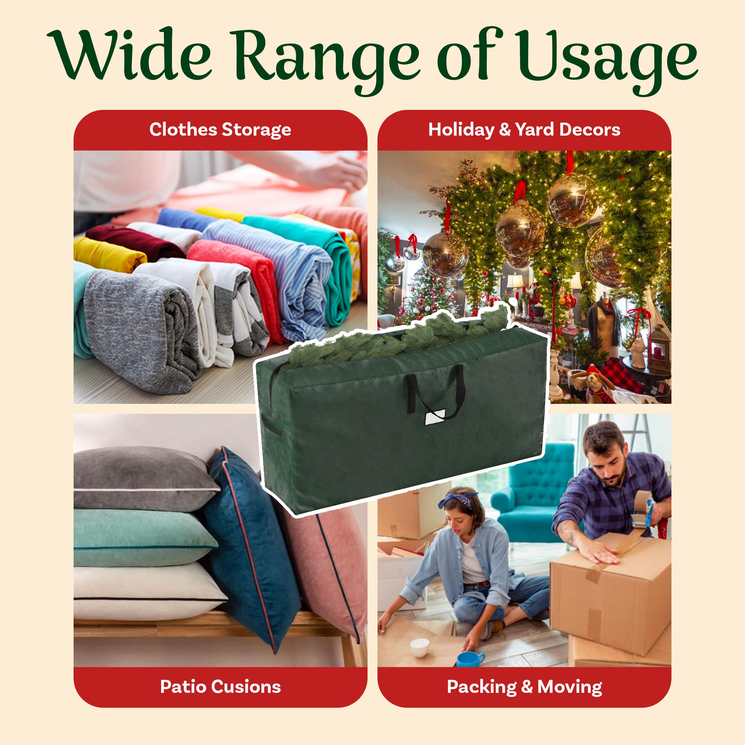 Elf Stor 83-DT5512 Premium Green Christmas Bag Holiday Extra Large for up to 9' Tree Storage, 1 pack x 9 ft