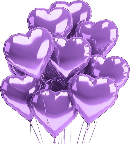 Paquete de 12 globos de corazón morado, globo en forma de corazón para el día de San Valentín, decoraciones de aluminio púrpura perla Mylar