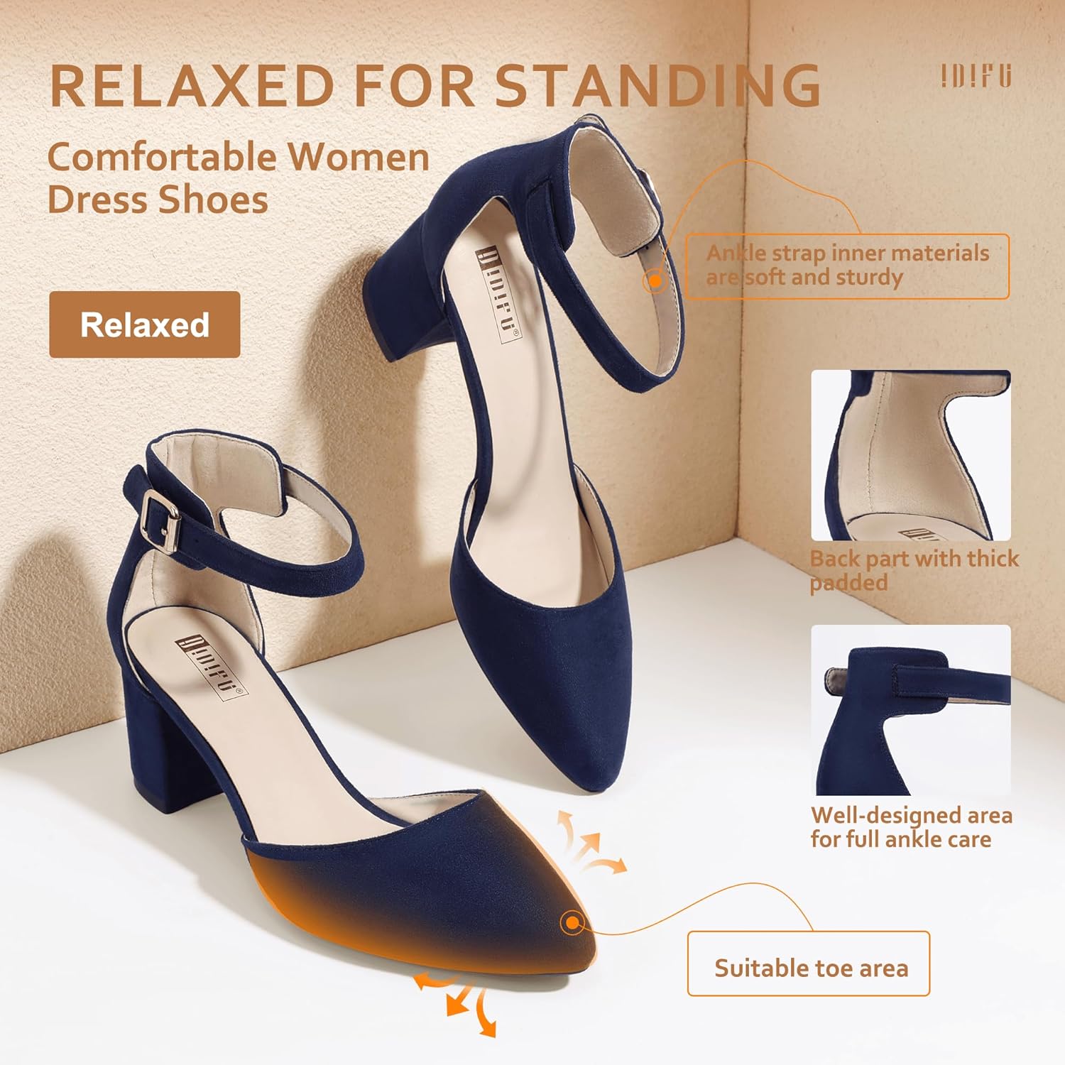 IDIFU Women's IN2 Pedazo Dress Shoes Low Block Heels Comfortable Chunky Closed Toe Ankle Strap Wedding Pumps - Image 4