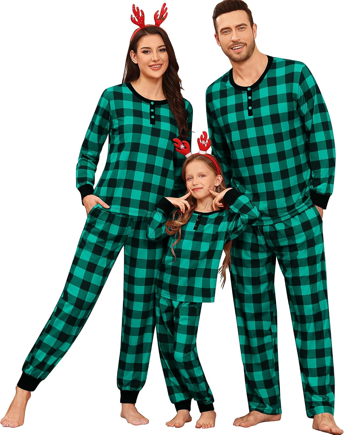 SWOMOG Matching Family Pajama Set Long Sleeve Christmas Pajama Button Down Holiday Sleepwear Set