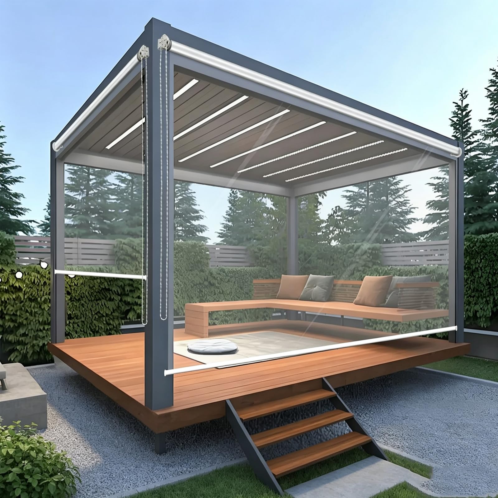 Transparent Wasserdichtes Roll-Up-Rollo für Veranda-Pavillon,mit Zubehör (W110xH180cm)