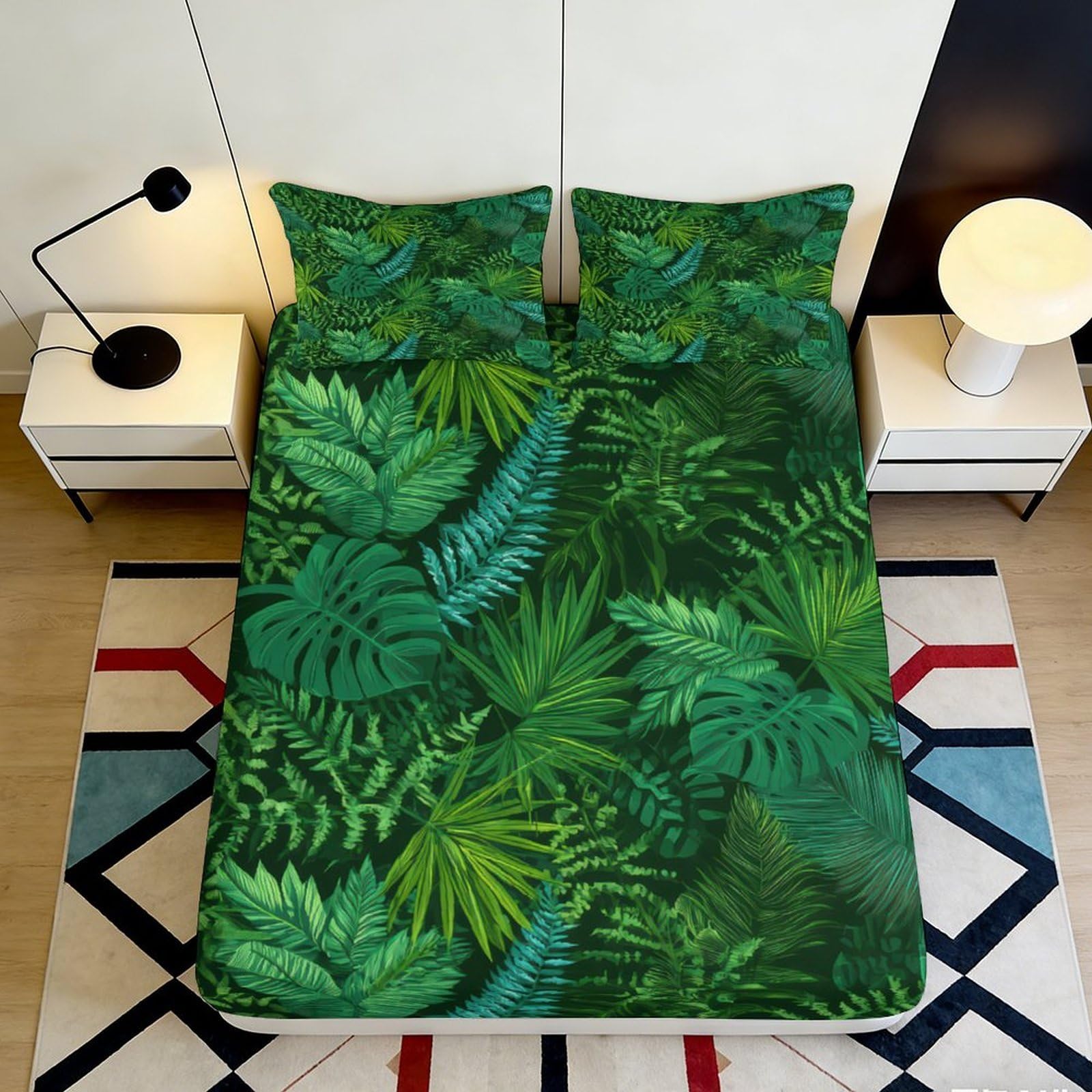Jqzkxnhpbr Style-7 3D Printed Tropical Leaf Fitted Sheet Microfiber Soft Green Jungle Bed Cover For Bedroom Dorm Mattress Protection Decor 90X200x25cm