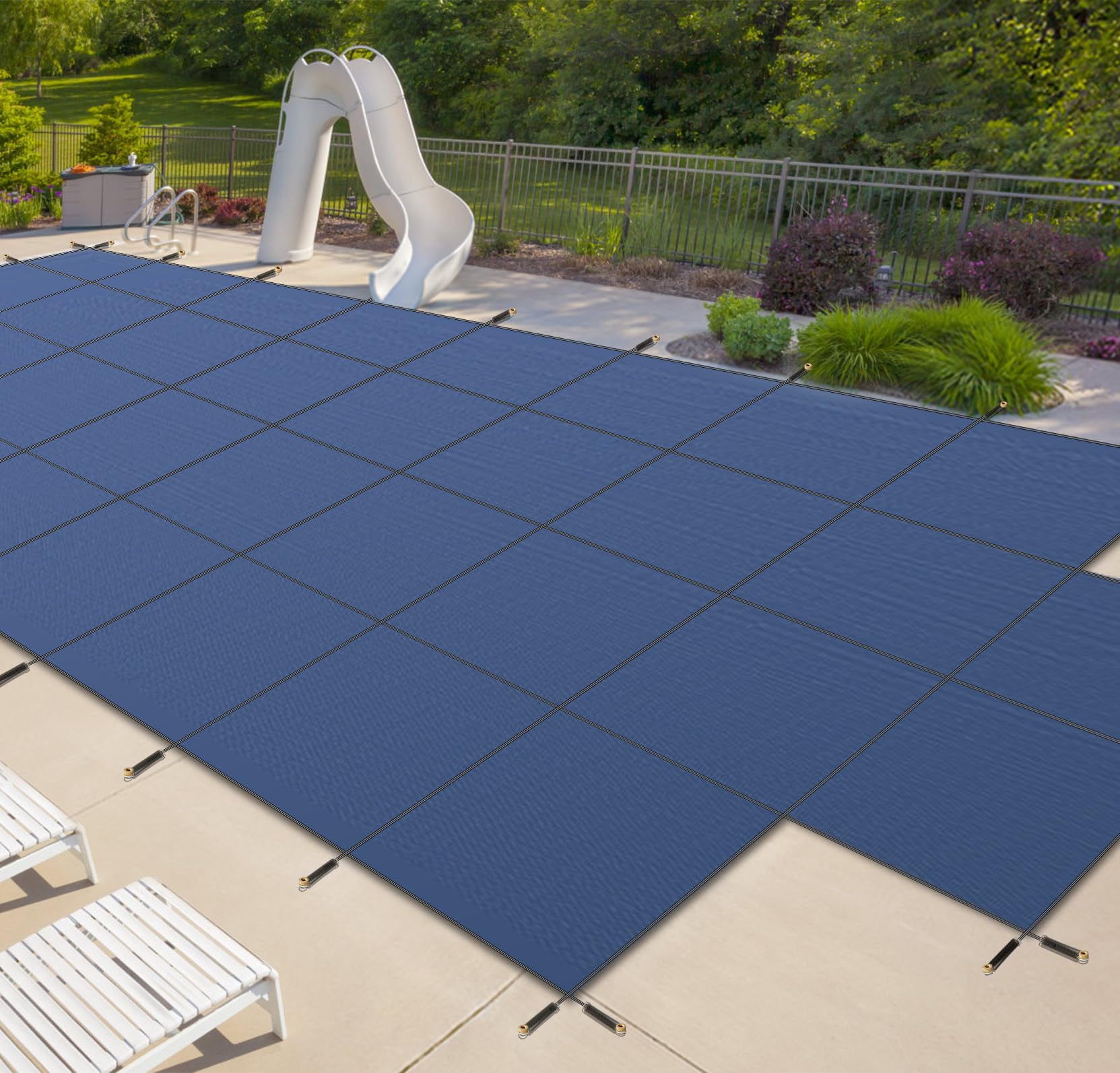 iCOVER Inground Pool Safety Cover, Fits 18x36ft Rectangular Pools with 4x8ft Center End Step, Winter Pool Covers for Inground Pools, Safety Pool Covers, Triple Stitched High Strength, Blue