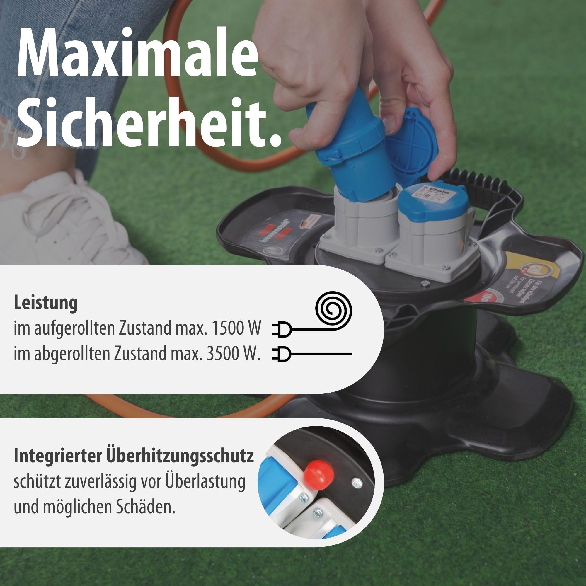 Brennenstuhl CEE 230V Camping Kabeltrommel X-Gum (10m H07RN-F 3G2,5 Kabel in orange, Kabeltrommel mit 2 CEE- und 3 Schutzkontakt-Steckdosen, ständiger Einsatz außen IP44, Made in Germany)