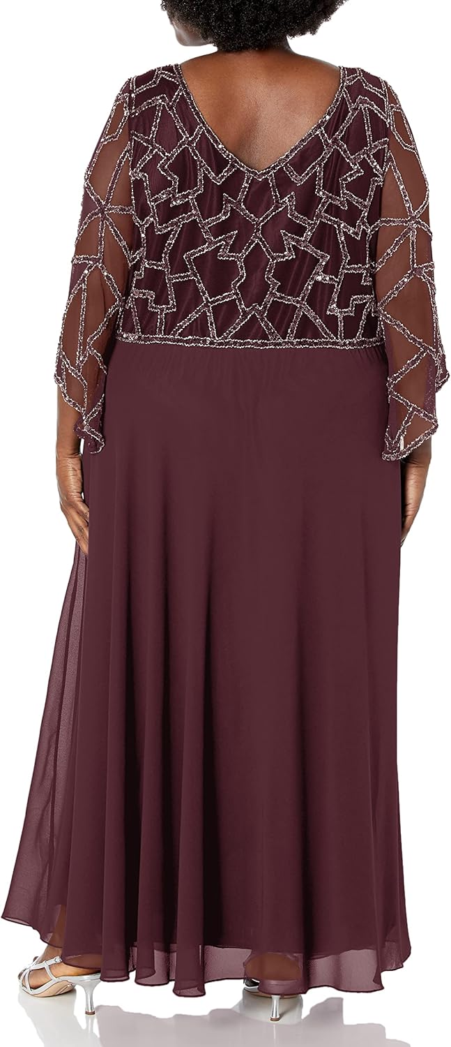 J Kara Womens Plus Size 3/4 Sleeve Geo Beaded Gown - Image 2
