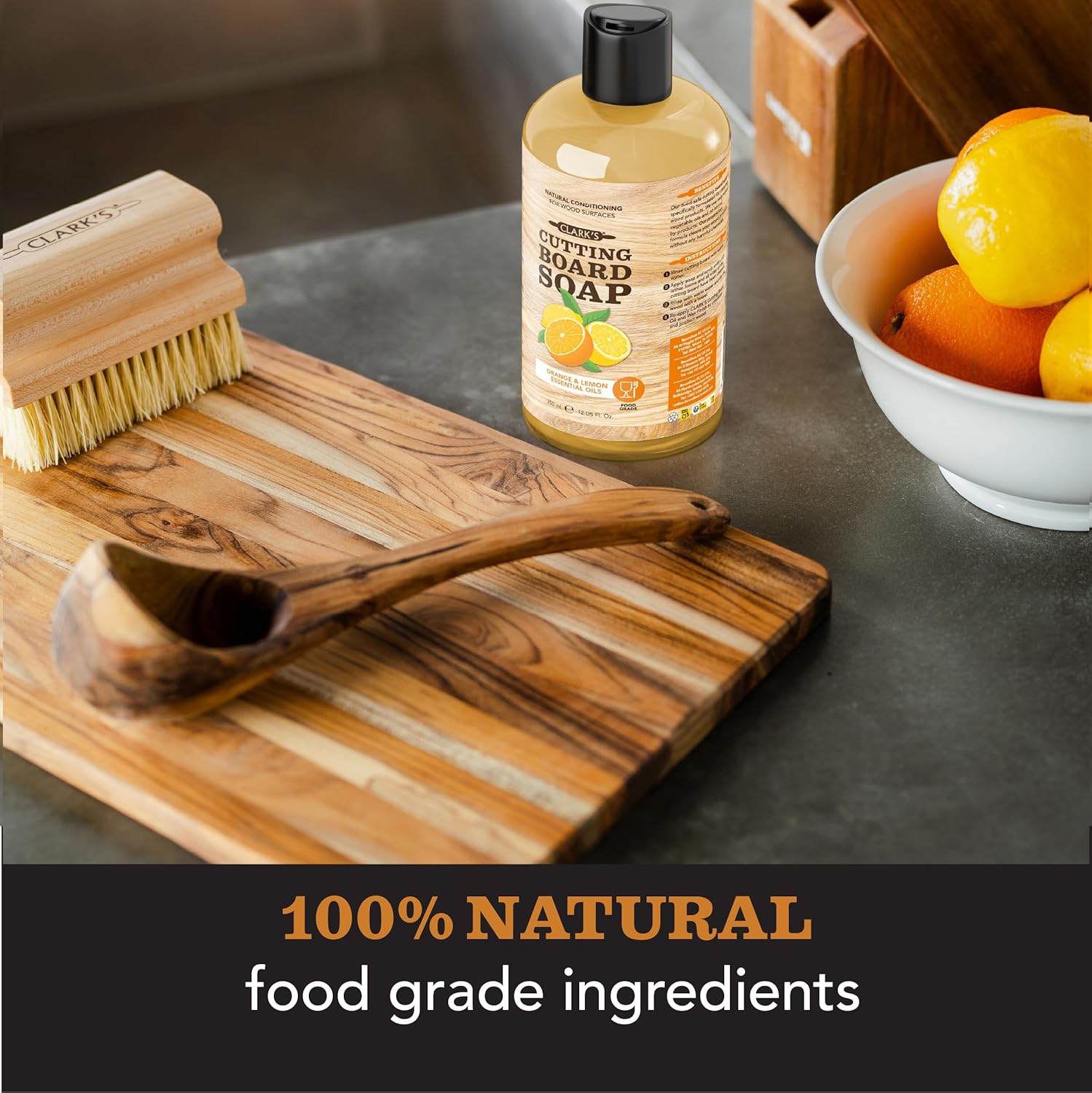 CLARK'S Cutting Board Oil (12oz), Wood Wax (6oz) and Cleaner (12oz) Set – Food-Grade Mineral Oil for Wood Cutting Board - Scented with Orange & Lemon Essential Oils - Made in USA