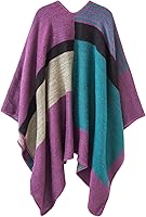Vista 28 de Urban CoCo Poncho de colores para mujer, chal con frente abierto, color en bloques