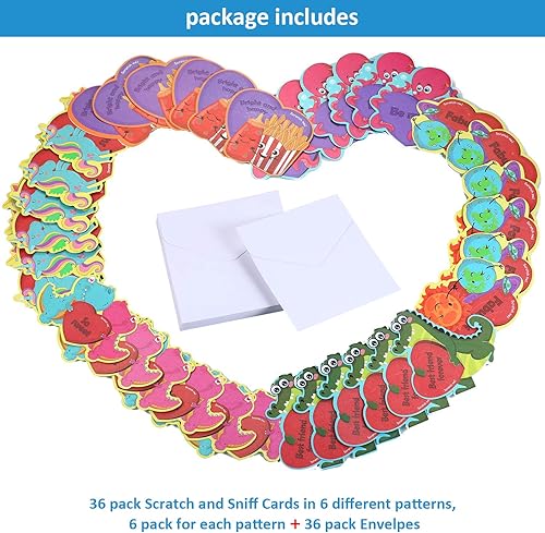 Miniatura 4 de Outus 36 tarjetas del día de San Valentín para niños, tarjetas para rascar y oler lápices, 6 patrones y aromas únicos, tarjetas de rascar y oler con