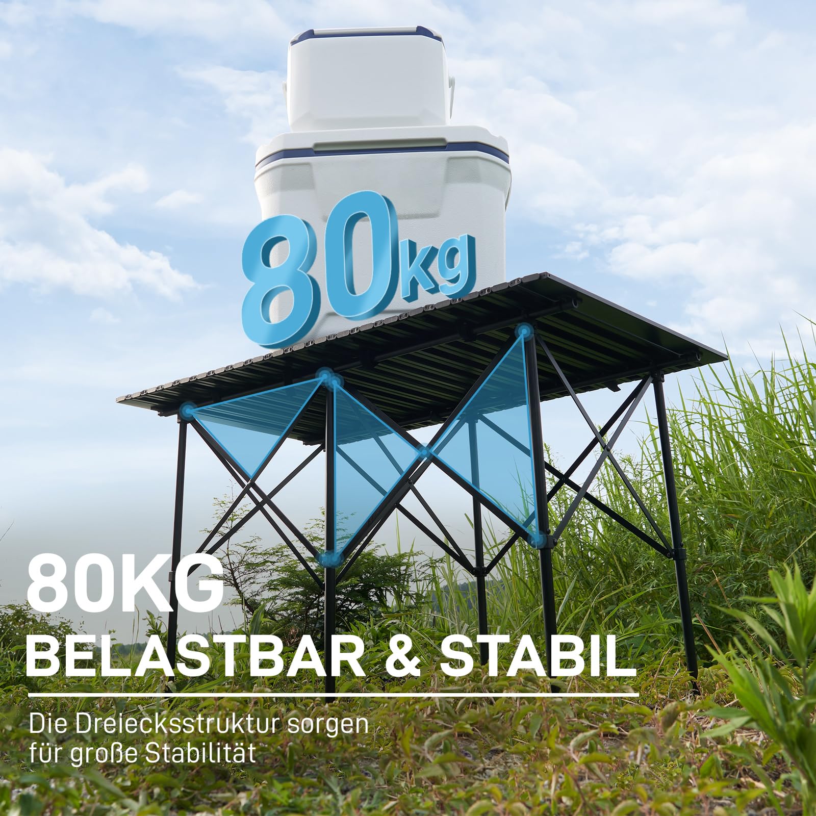 EVER ADVANCED Campingtisch Klappbar 116X70CM für 4-6 Personen Klapptisch 80KG Belastbar, Aluminium Tischplatte, Falttisch mit Tragetasche für Camping Picknick Garten Balkon Schwarz