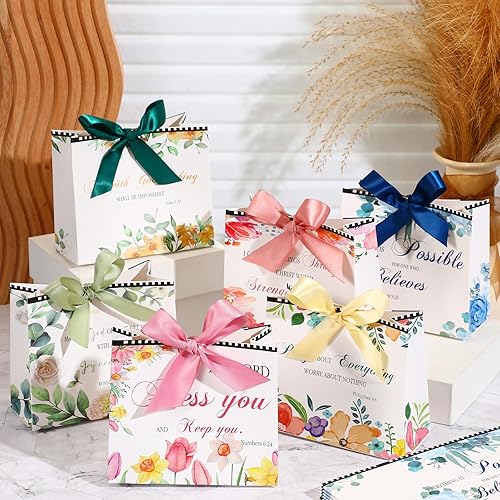 Miniatura 2 de Chuangdi 36 bolsas de regalo con versículos de la Biblia, bolsas de papel cristianas religiosas con cinta de lazo, regalo inspirador para la primera