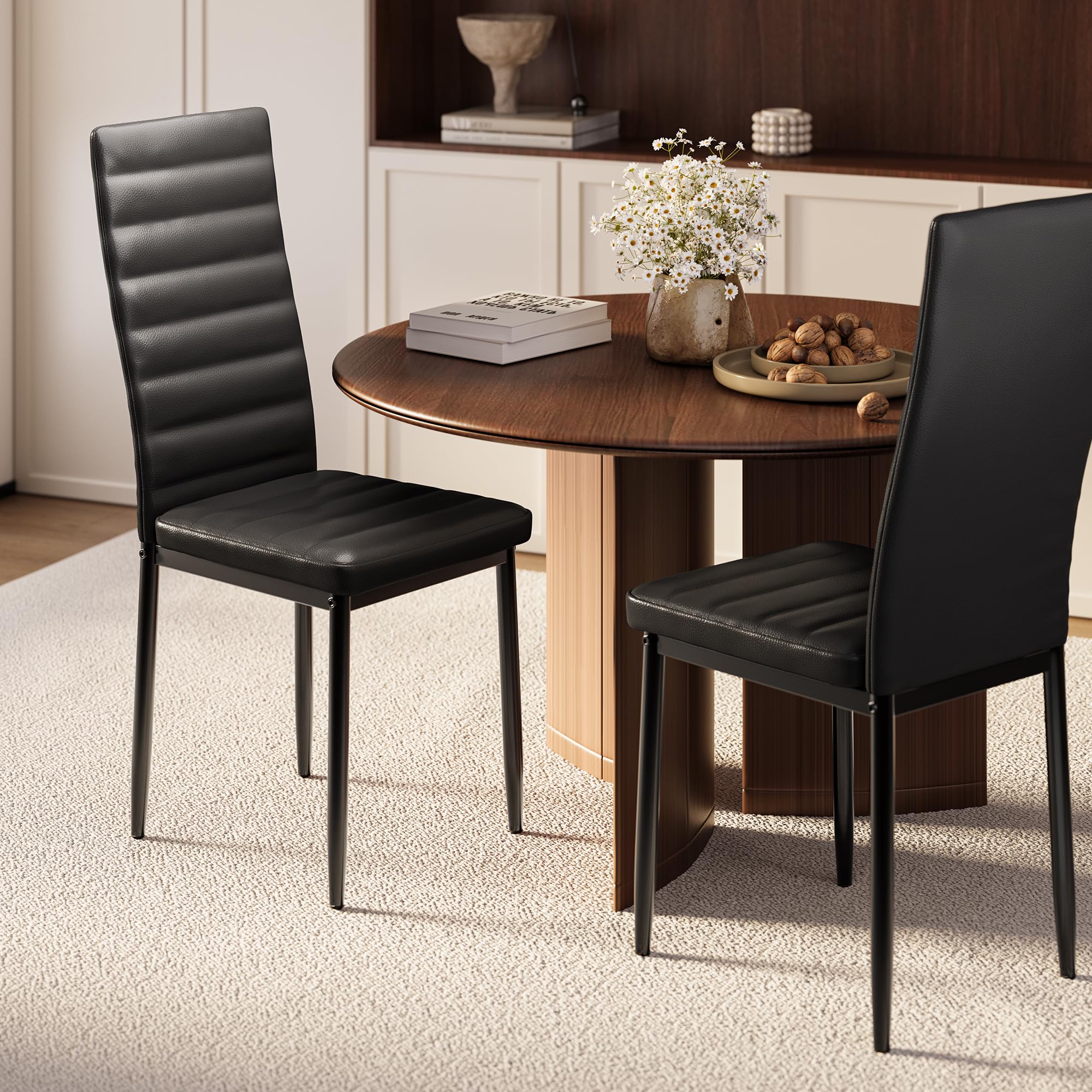 Bealife Set di 6 Sedie da Pranzo, Set di Sedie da Sala da Pranzo per Cucina, Sala da Pranzo, Sedia da Pranzo con Schienale Alto in Ecopelle (Nero - Ecopelle, Set da 6)
