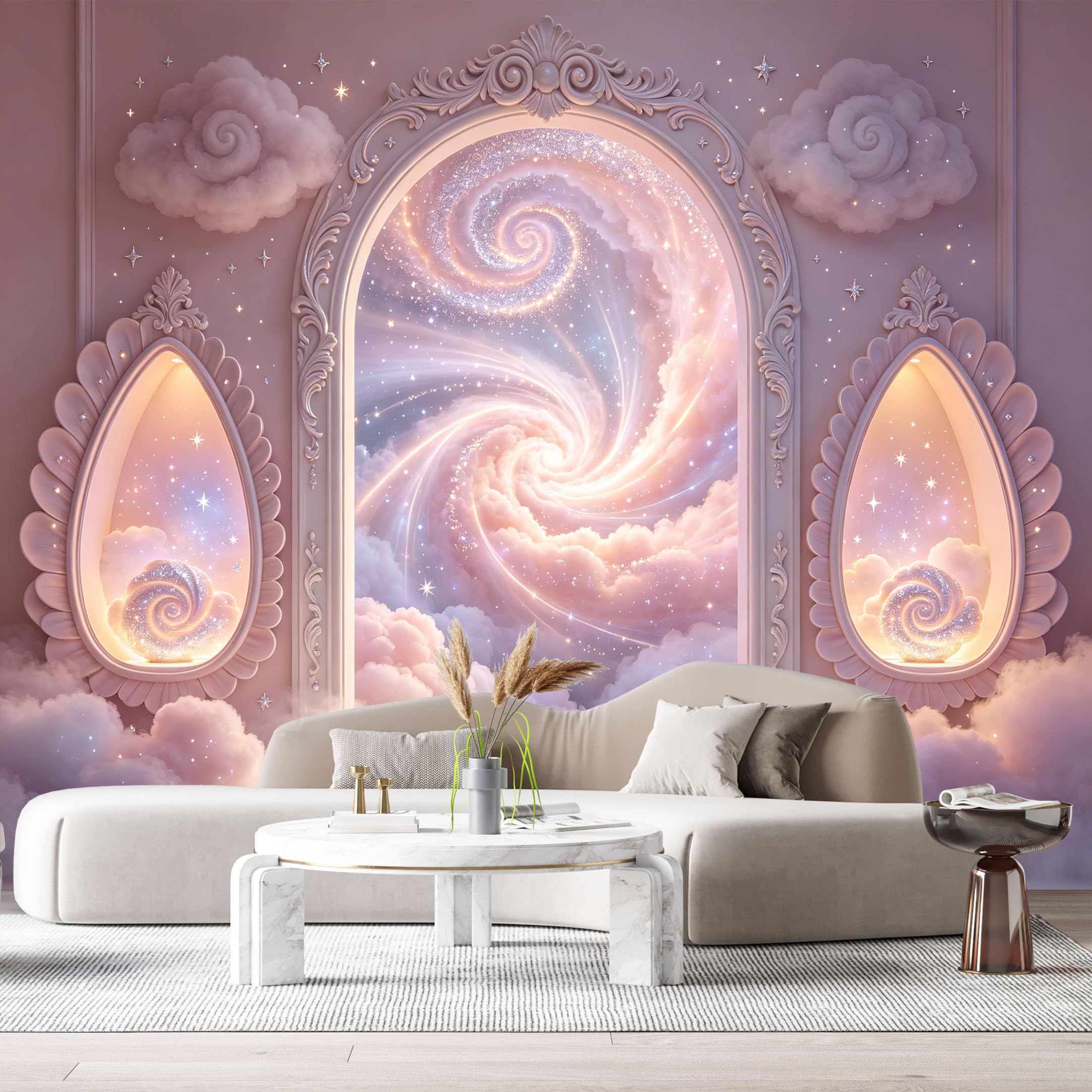 Custom Size Wall Murals Dreamlike Galaxy Pastel Swirl Arch 3D Trompe L'Oeil SelfAdhesiveWall Fabric Removable Wallpaper Wall Decor for Living Room Bedroom Bathroom