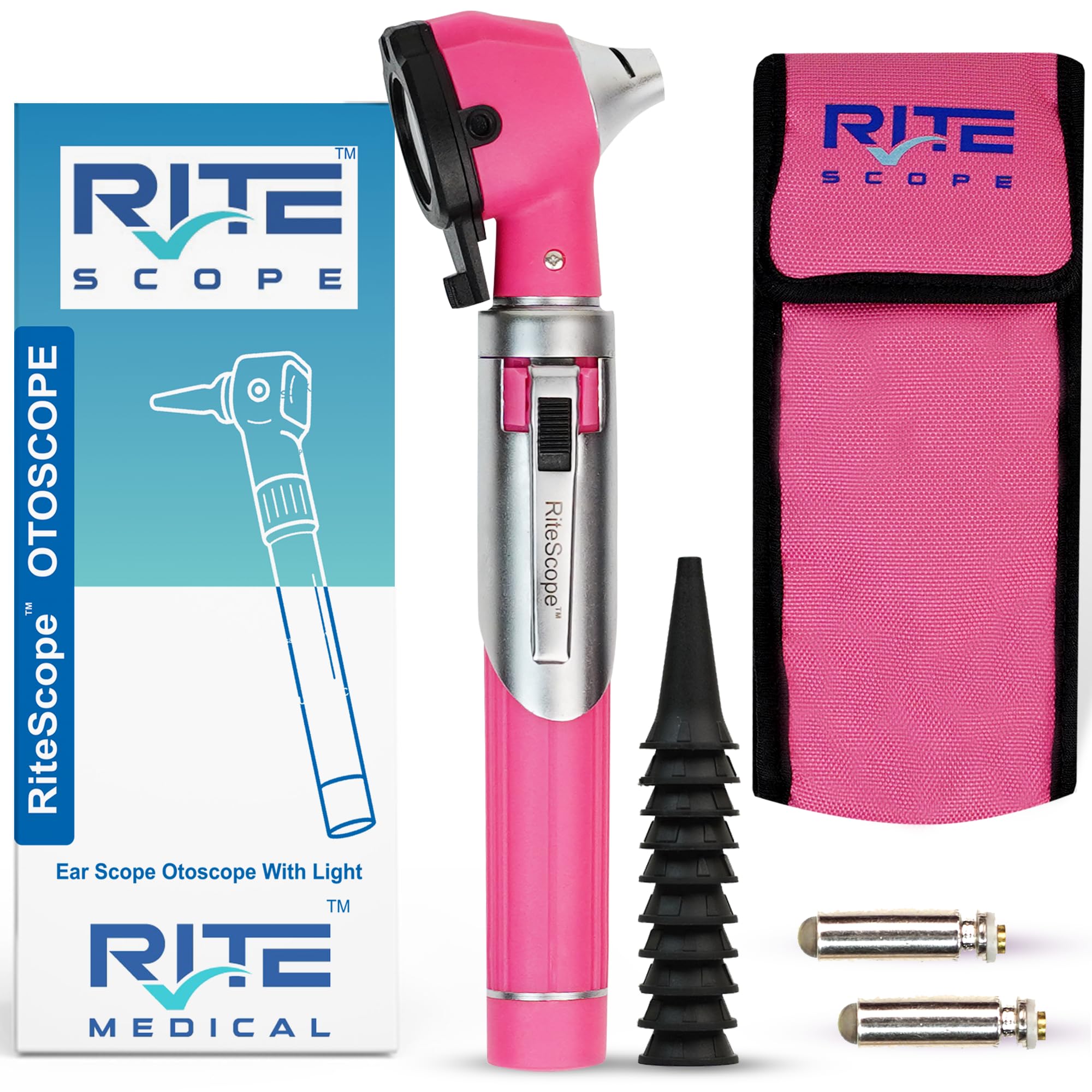 Otoscope with Light - Complete Set of Ear Scope for Examination at Home - Ear Infection Detector - Pink