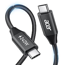 acer Cavo USB C 240W 3m, Cavo USB C a USB C Carica rapida, Caricatore Tipo C Nylon Braided Compatibile con iPhone 17 16 Samsung S23 Ultra iPad Air MacBook Pro Google Pixel 7 ecc.