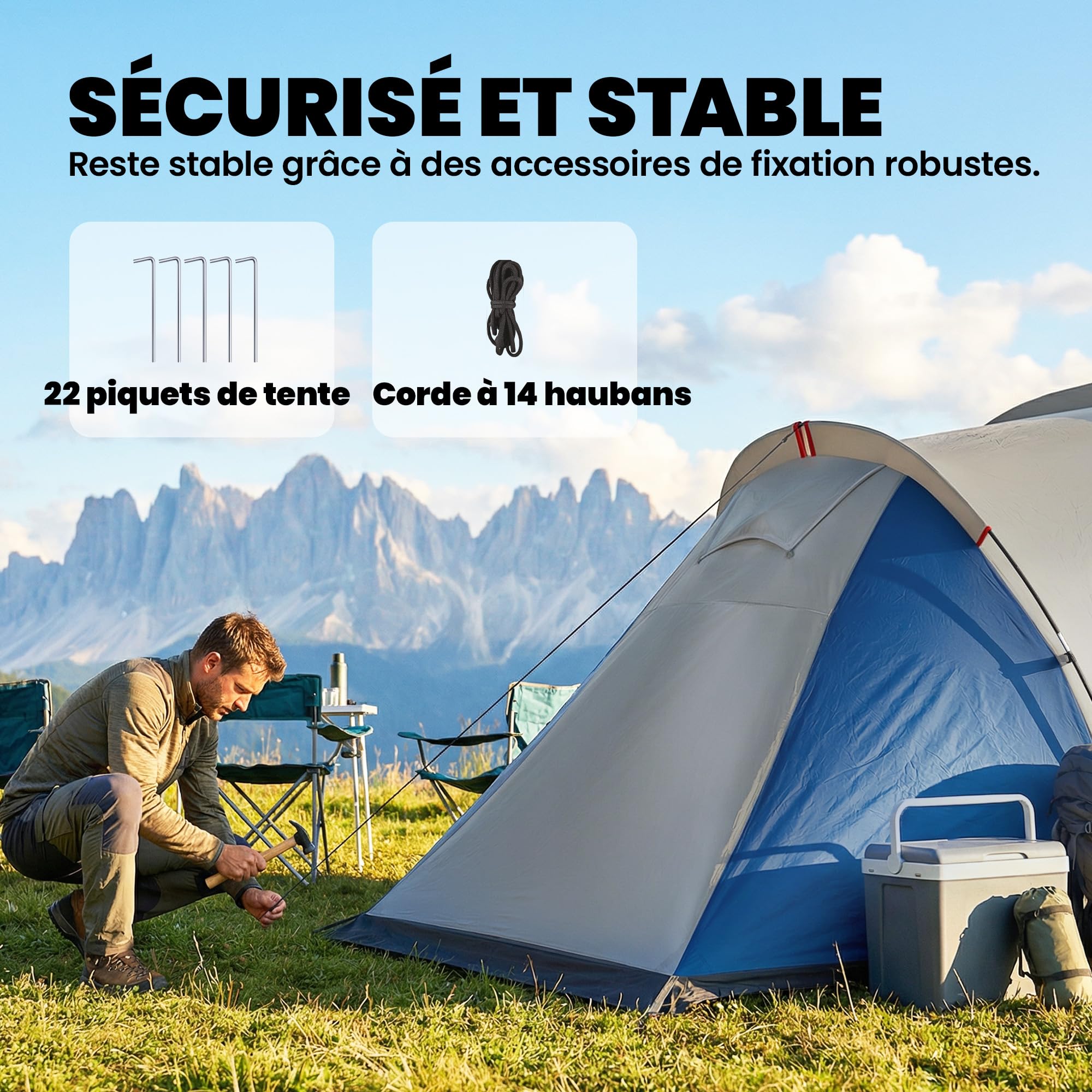 Outsunny - Tienda de campaña con doble capa, túnel familiar para 4-5 personas, grande, con 2 dormitorios y salón para 12 personas, 3000 mm, impermeable, refugio solar con toldo, azul