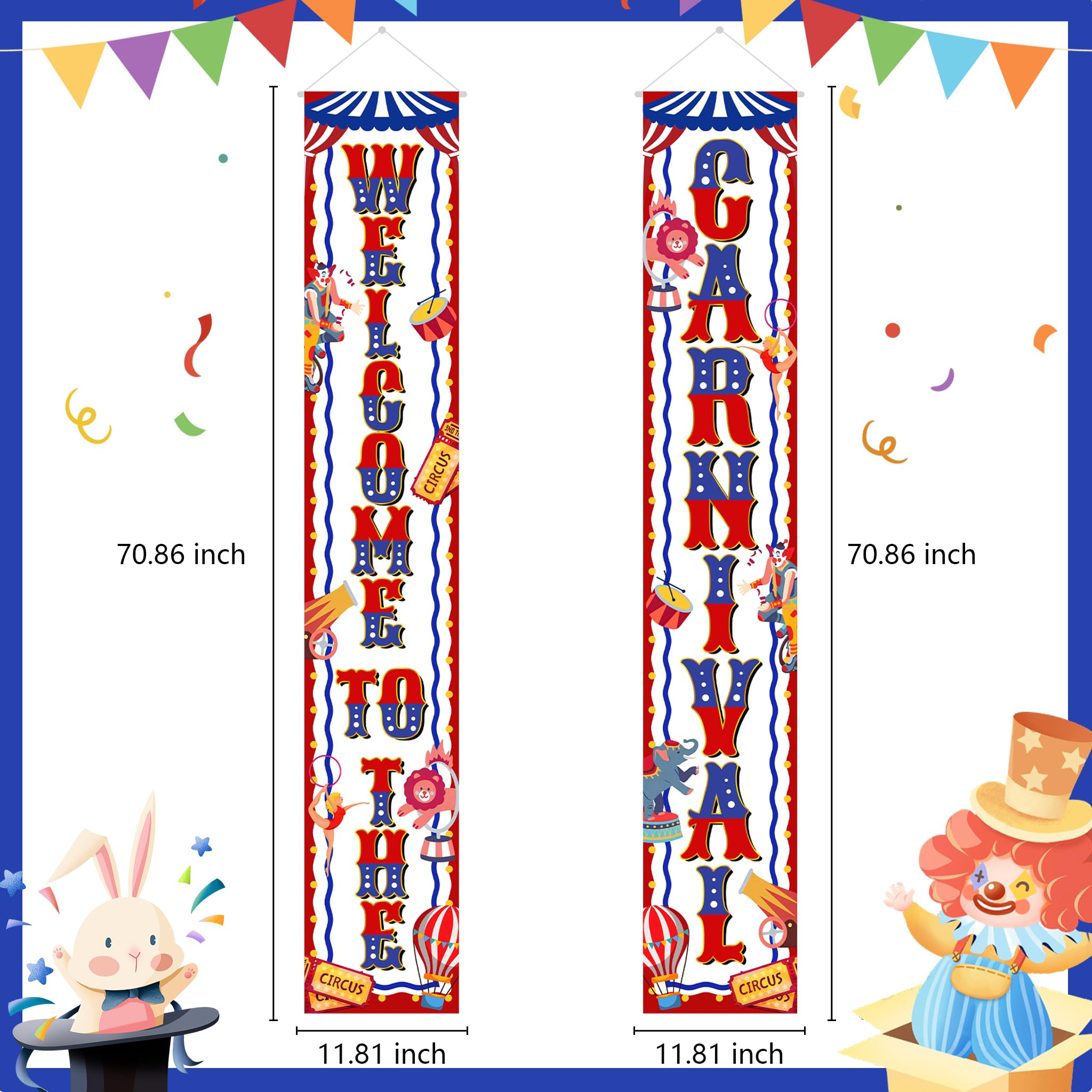 Circus Door Banner - Welcome to the Carnival - Carnival Circus Porch Banner Red Blue, 5.9×1 Ft, 180 cm x 30 cm - Image 3